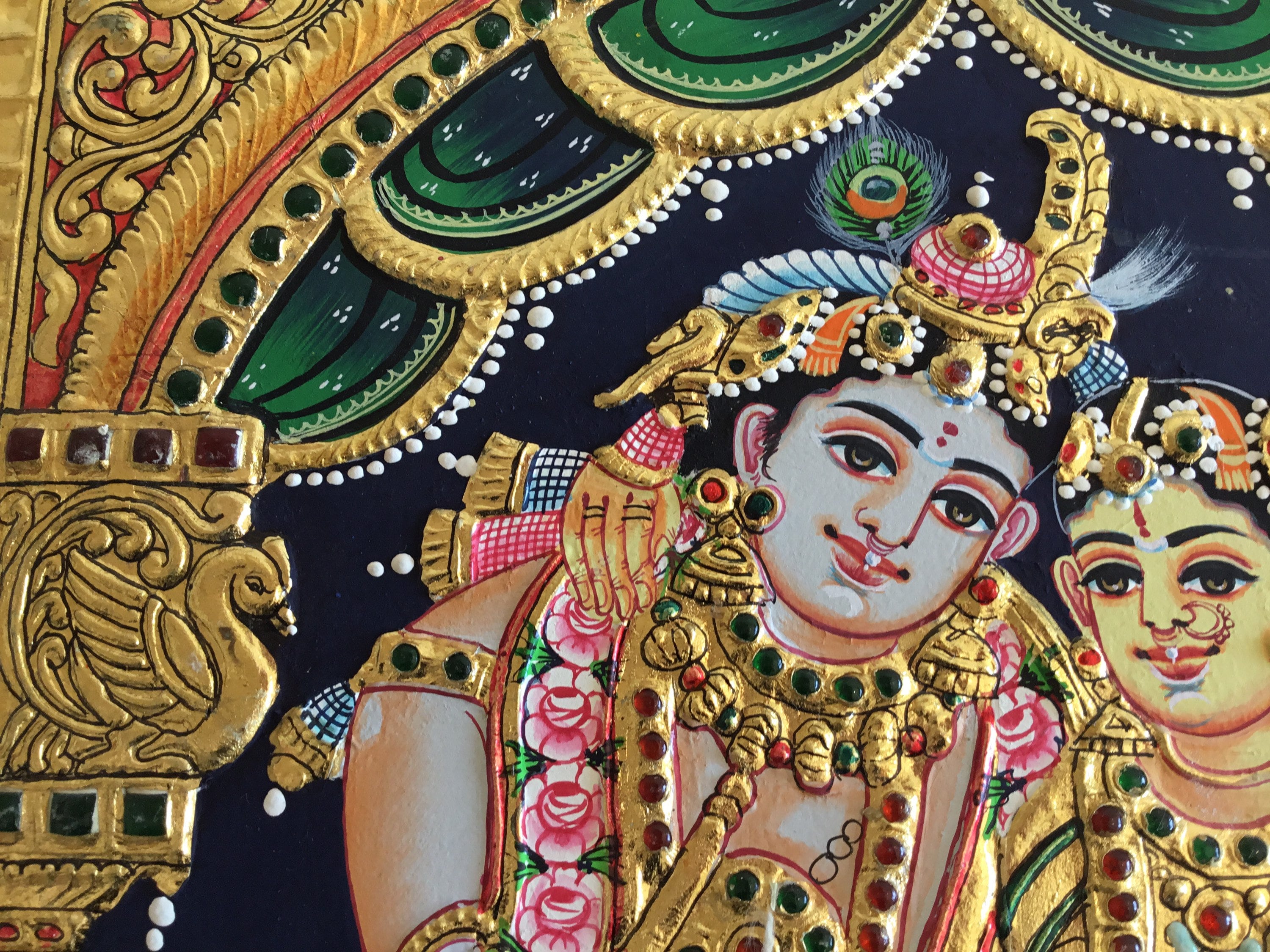 Indian Painting – Krishna & Radha, 1950s Hand-Painted Gold Leaf — photo 6 of 9