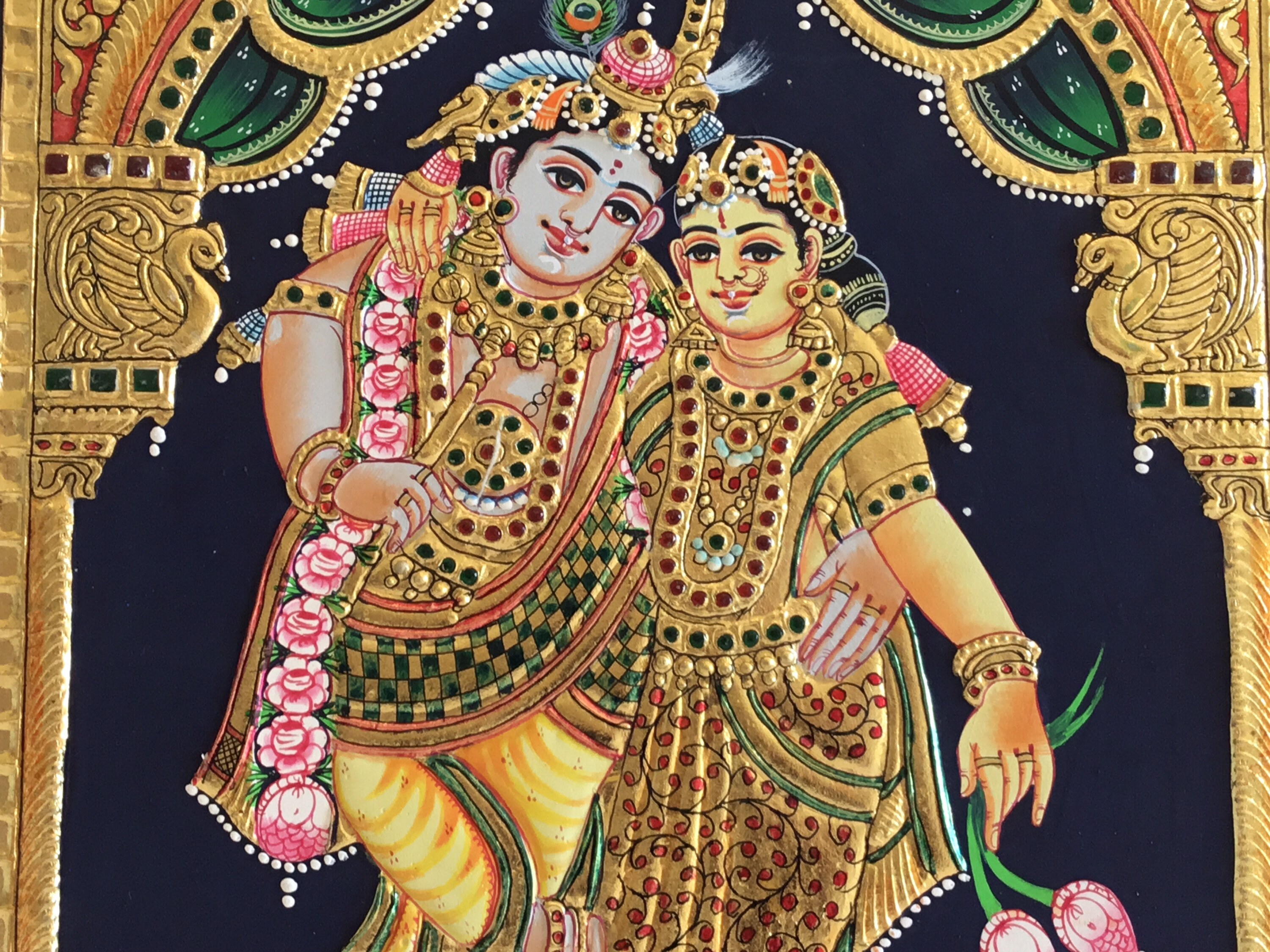 Indian Painting – Krishna & Radha, 1950s Hand-Painted Gold Leaf — photo 7 of 9