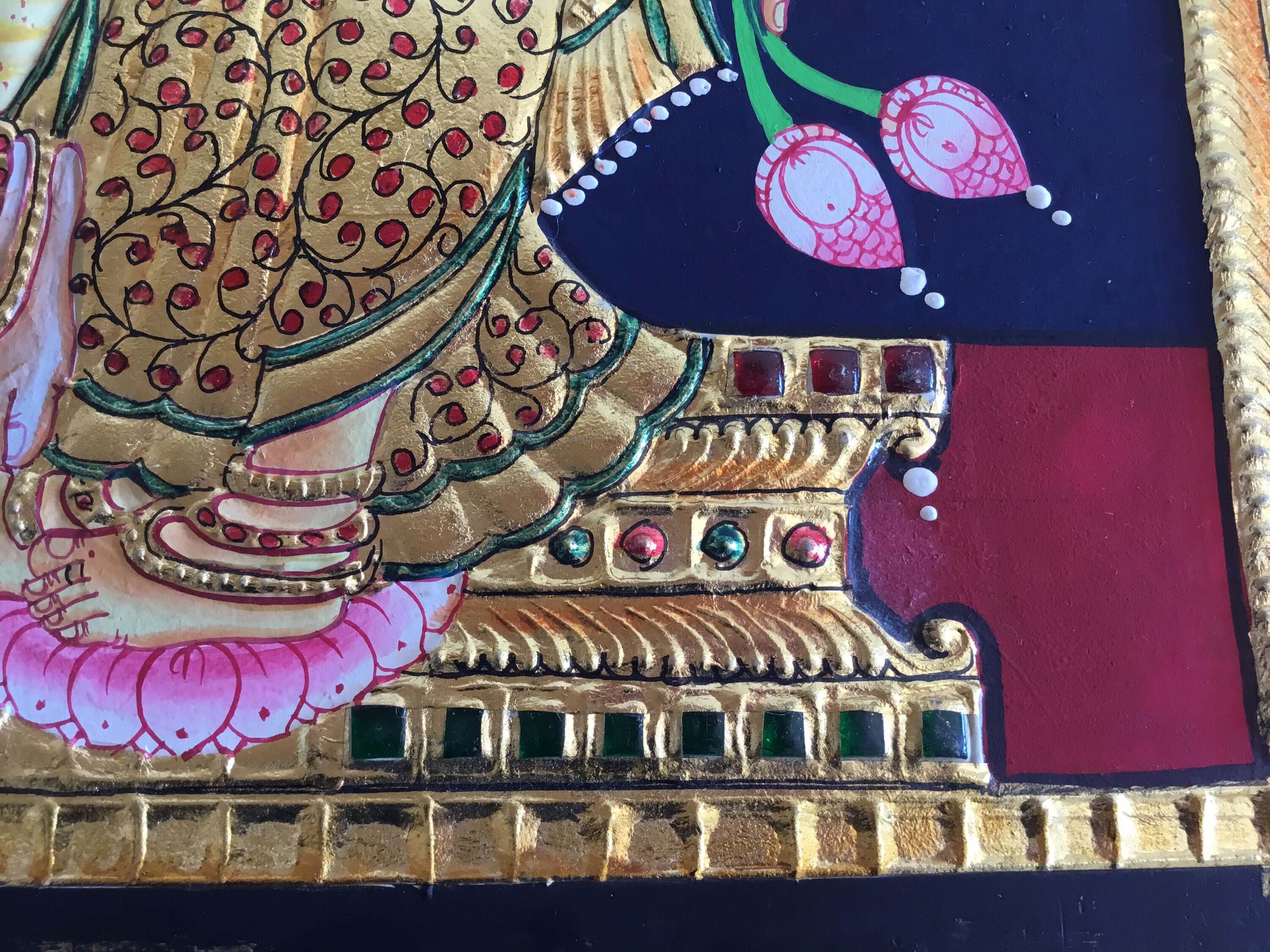 Indian Painting – Krishna & Radha, 1950s Hand-Painted Gold Leaf — photo 8 of 9