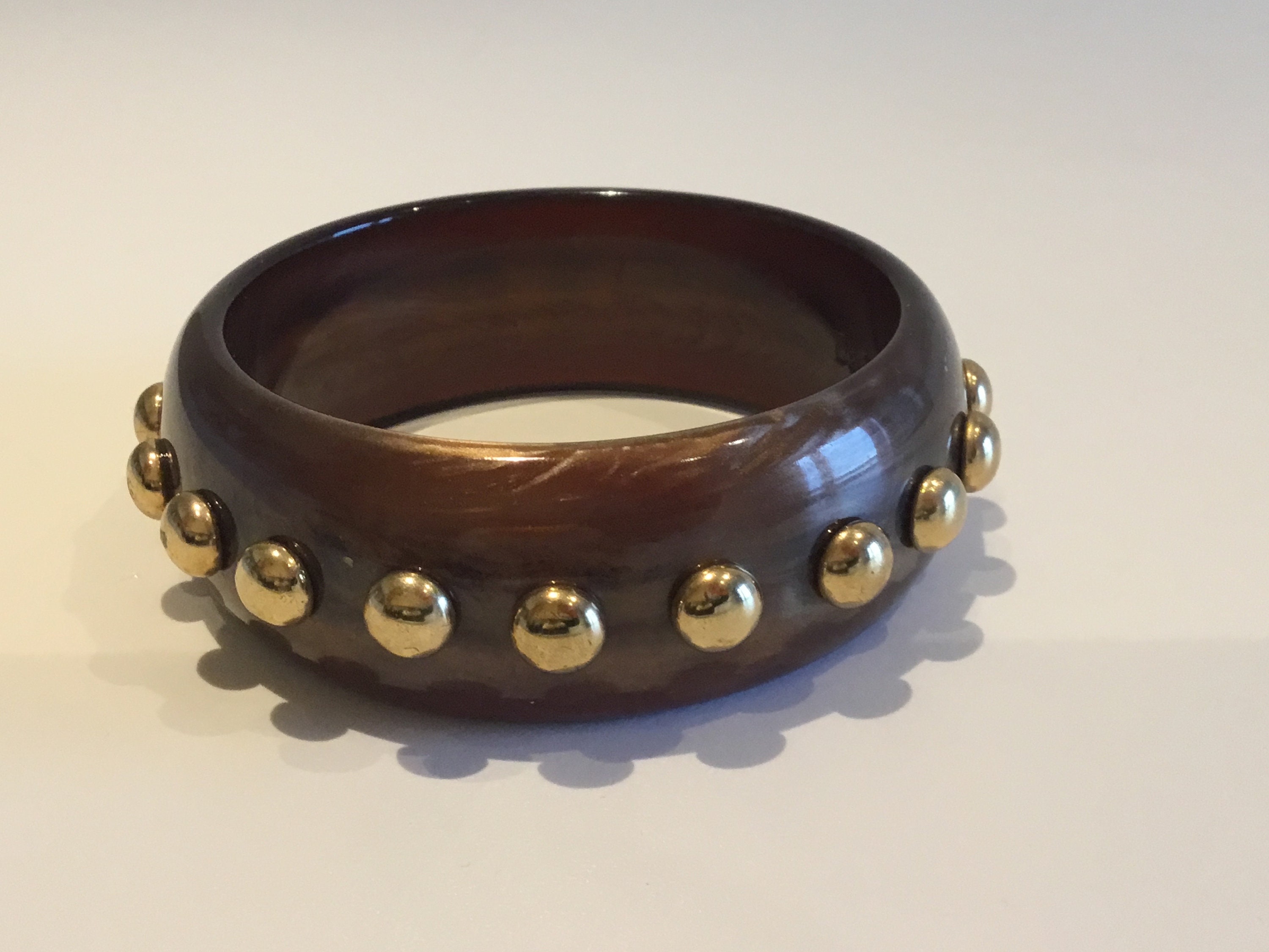 Vintage Jewelry | Dolce & Gabbana Design [1990s] Brown Resin Bangle With Gold Studs — photo 2 of 4