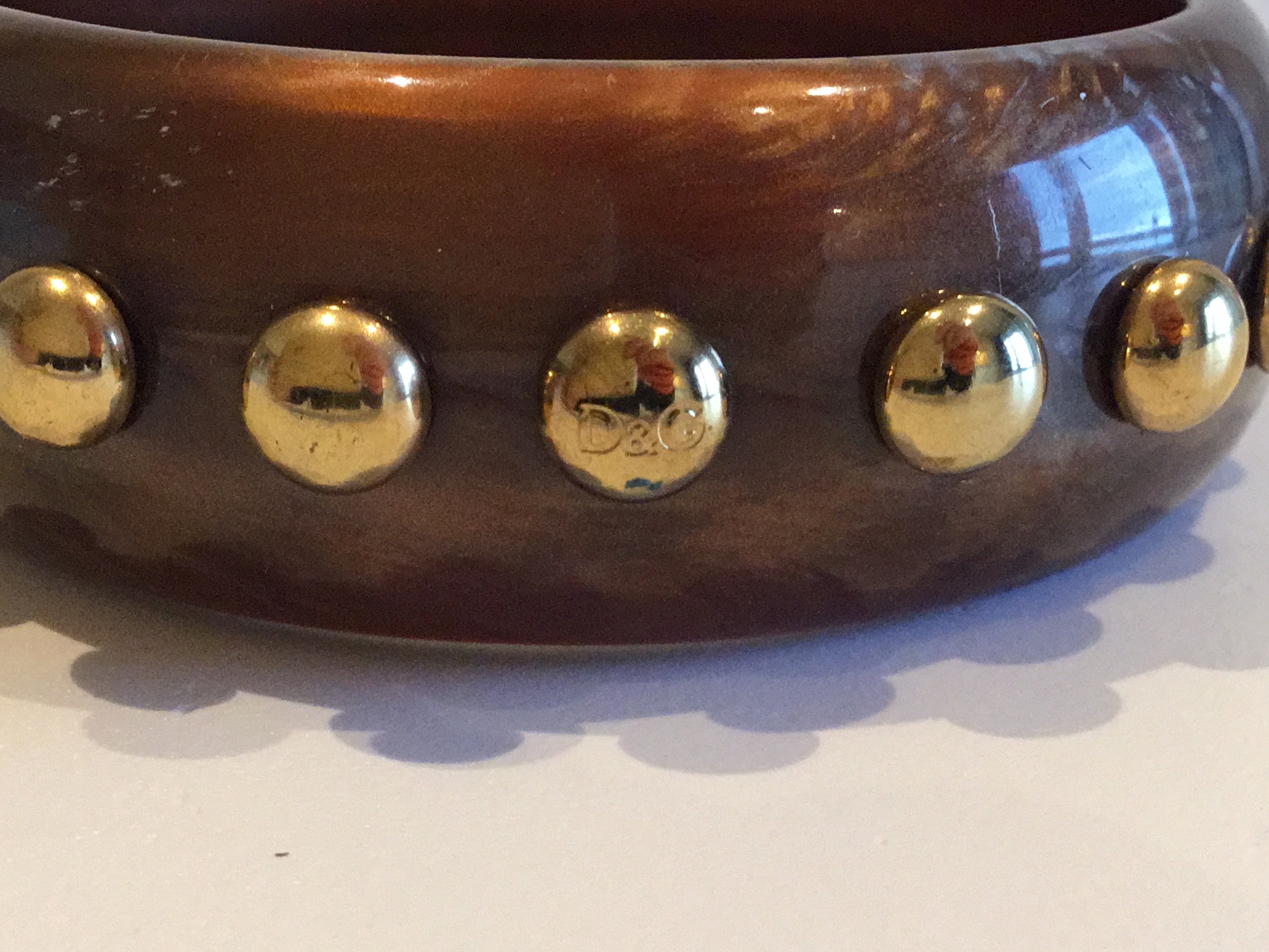 Vintage Jewelry | Dolce & Gabbana Design [1990s] Brown Resin Bangle With Gold Studs — photo 4 of 4