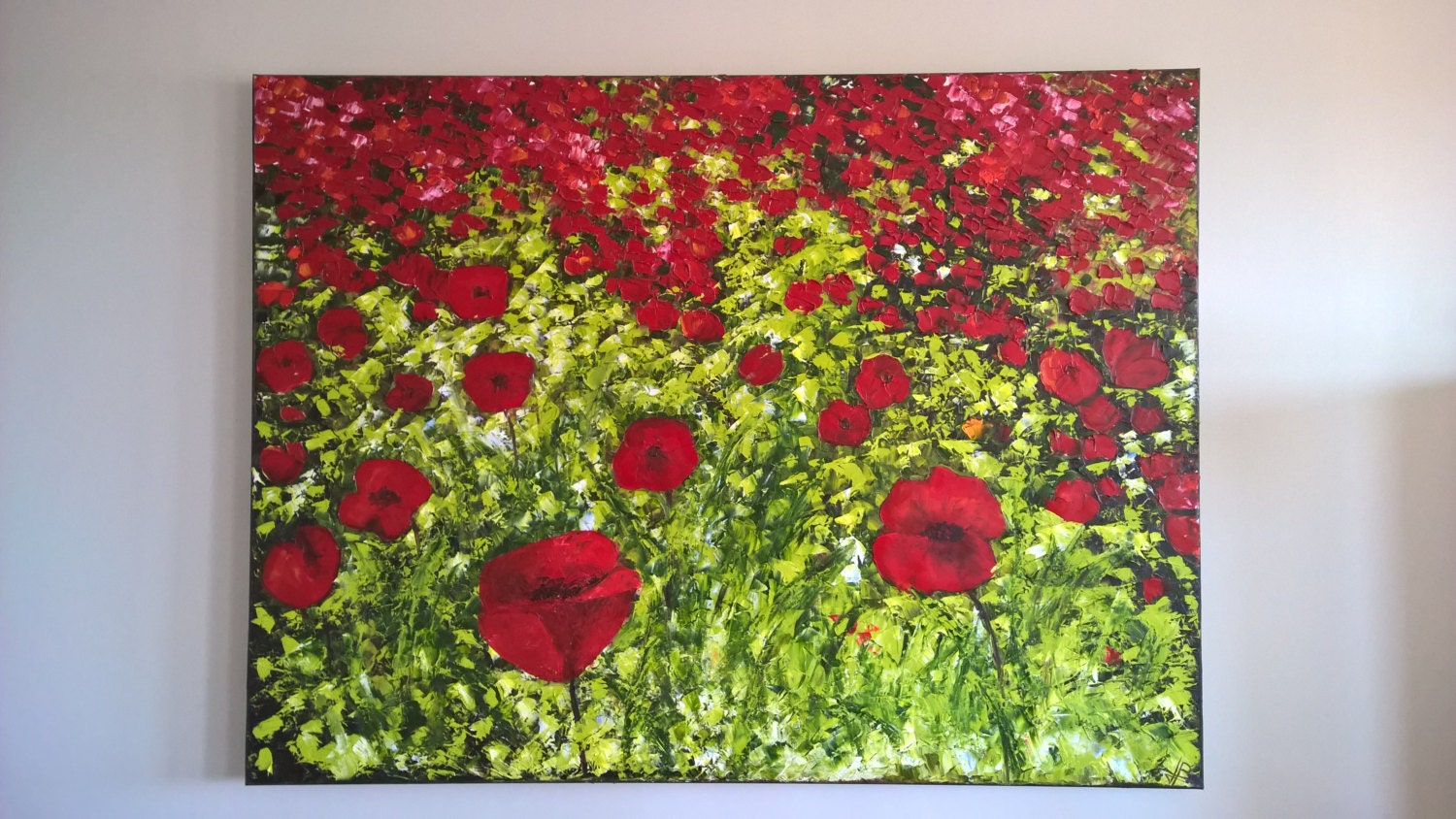 Large Painting | Judith Benguigui French Oil on Canvas, 1997 Poppy Field Exhibition Provenance — photo 3 of 6