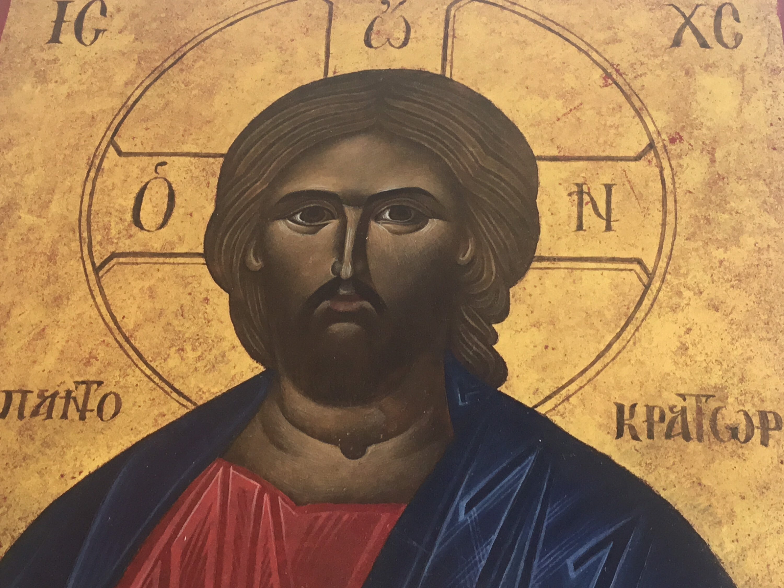 Vintage Orthodox Icon | Pantocrator Christ 1950s Greece, Hand Painted Tempera on Wood — photo 5 of 10