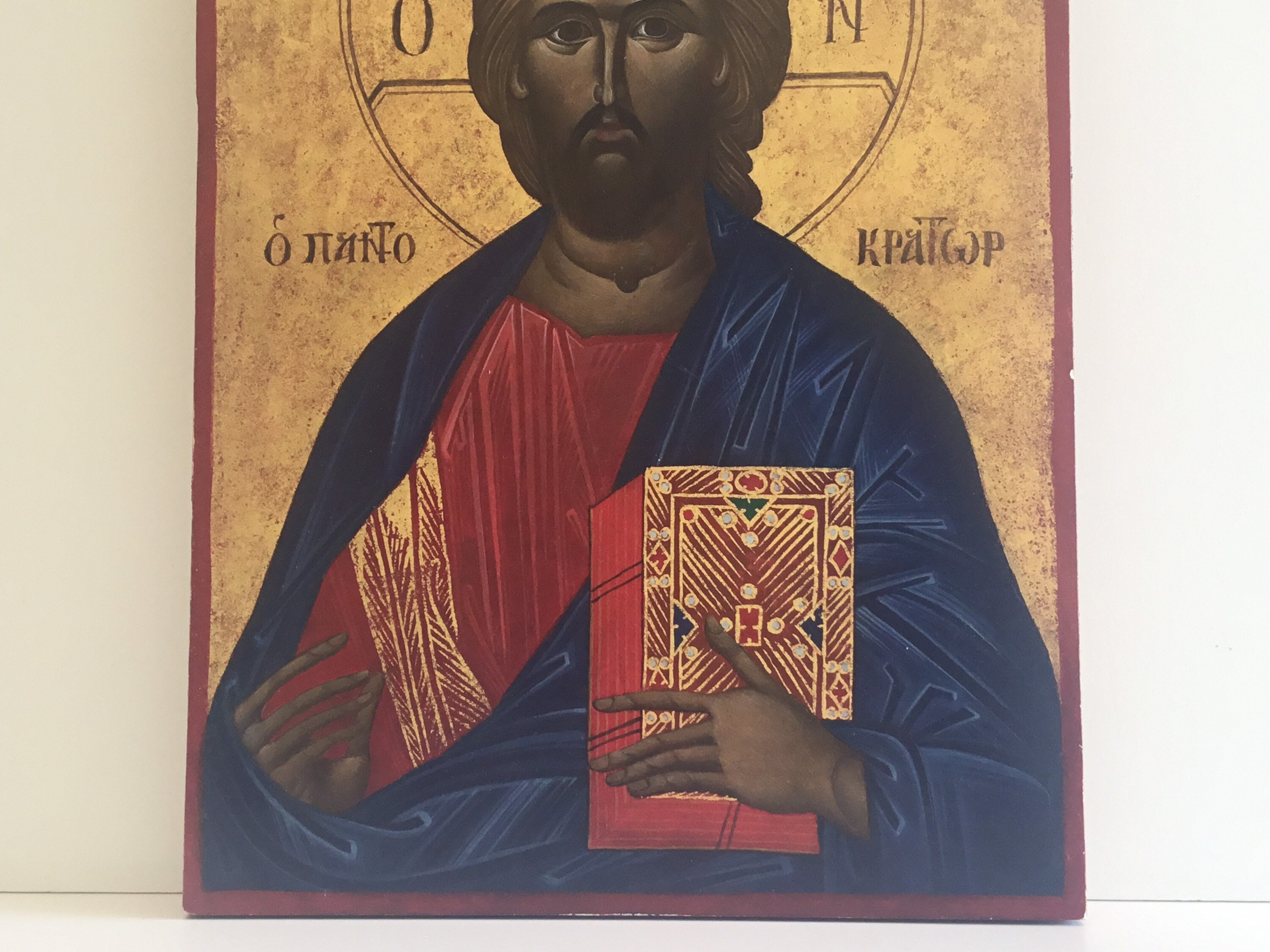 Vintage Orthodox Icon | Pantocrator Christ 1950s Greece, Hand Painted Tempera on Wood — photo 7 of 10