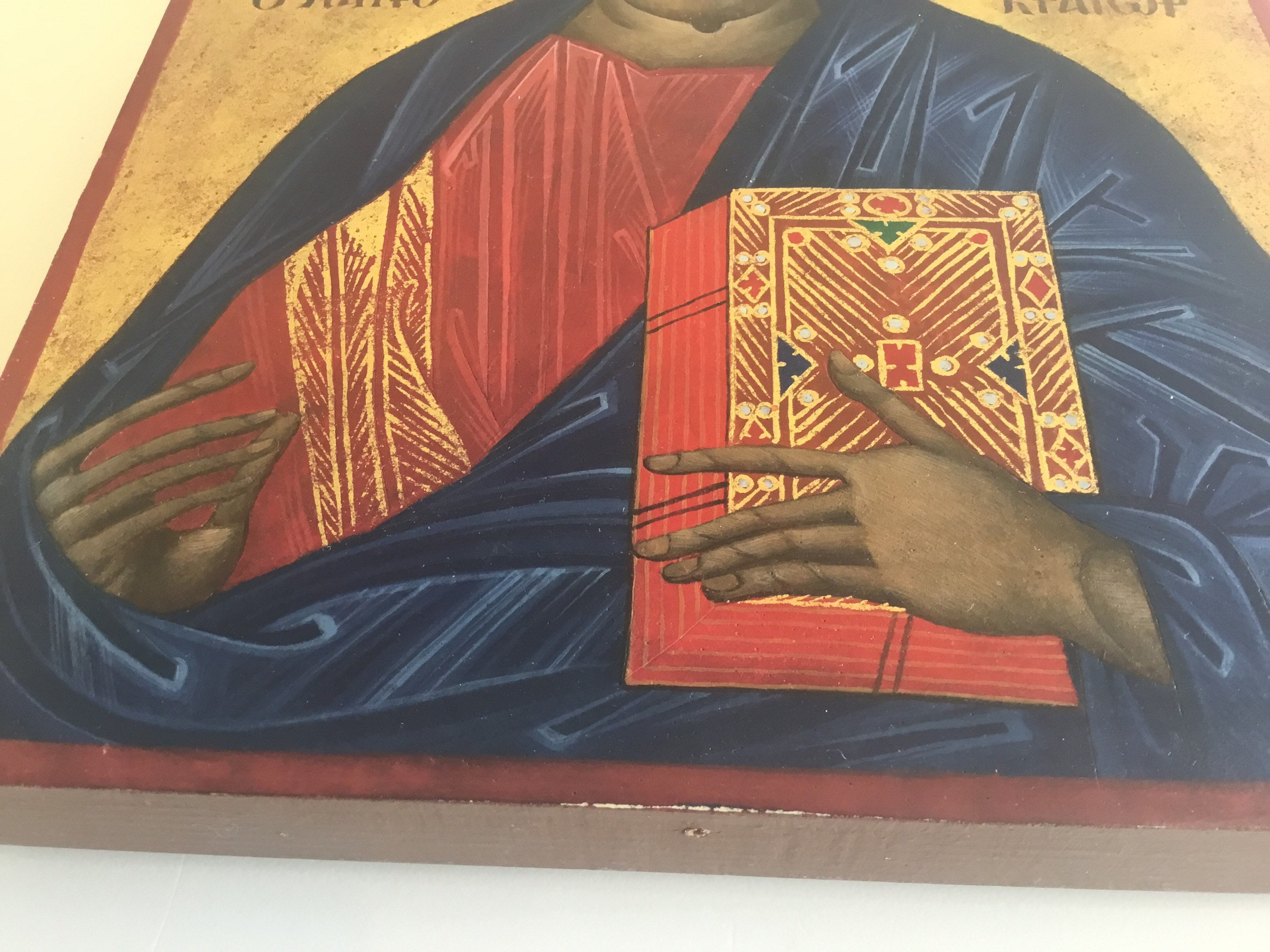 Vintage Orthodox Icon | Pantocrator Christ 1950s Greece, Hand Painted Tempera on Wood — photo 8 of 10
