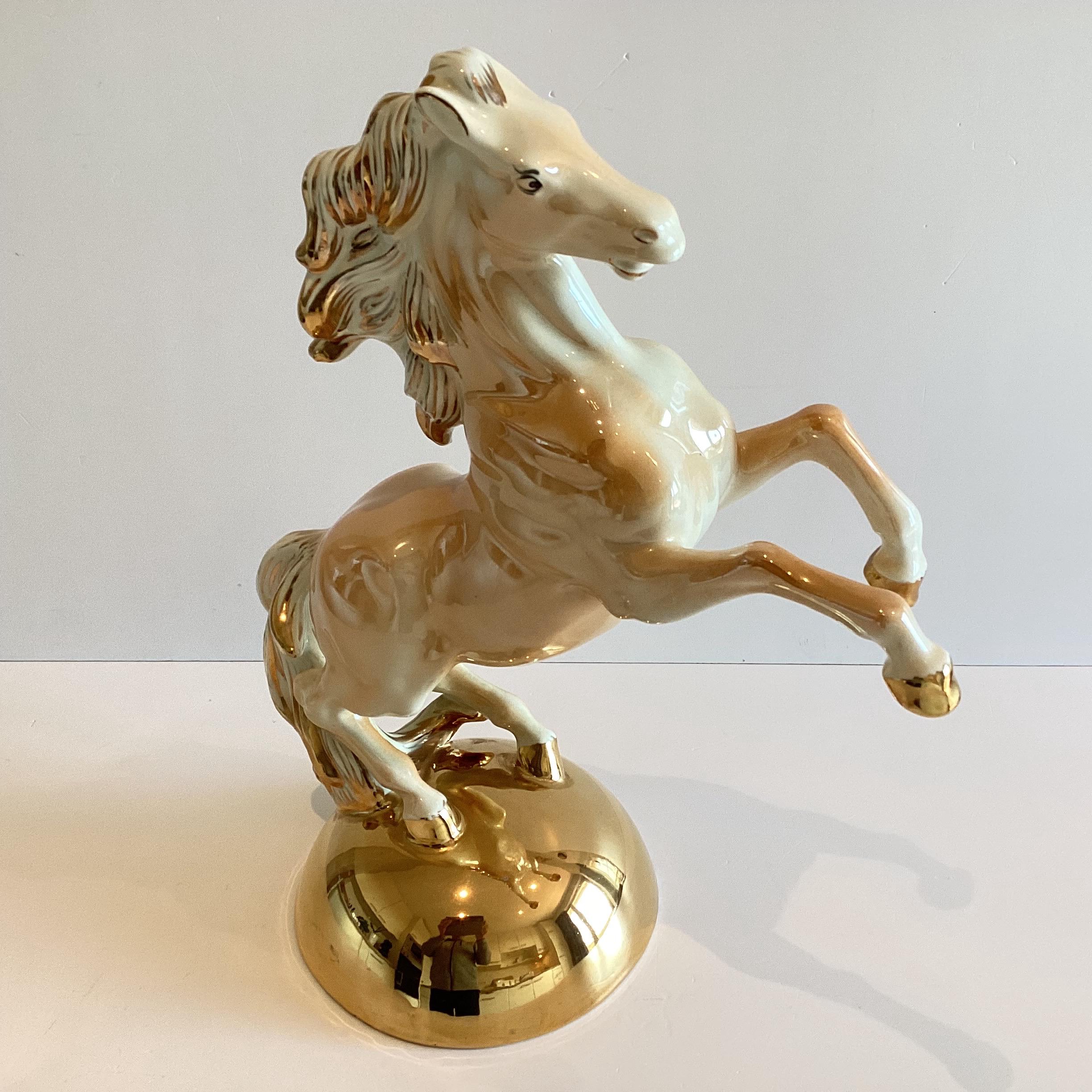 Vintage Porcelain Horse | Sicas Italy 1950s Large Figurine, Amber Ivory & 24k Gold — photo 2 of 10