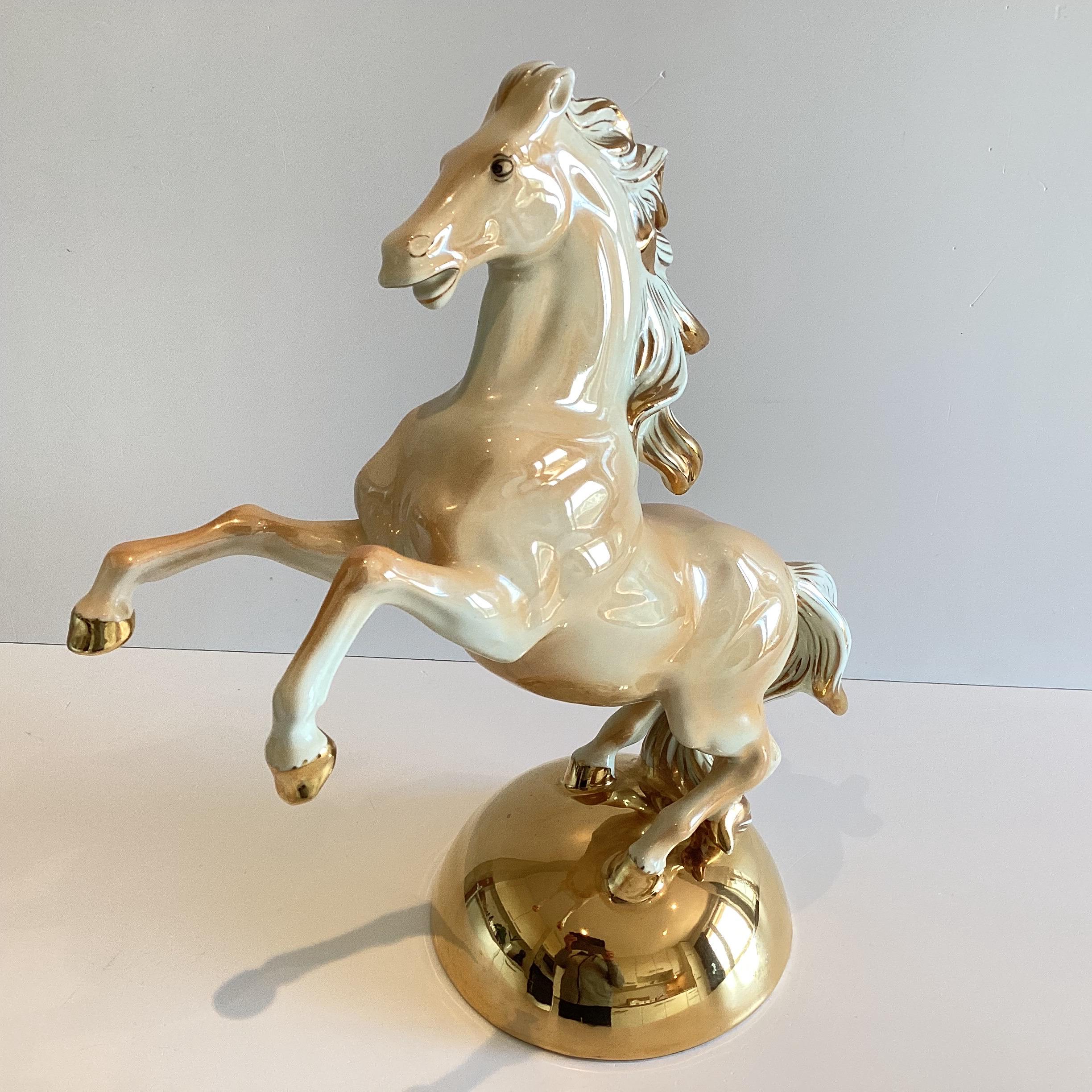 Vintage Porcelain Horse | Sicas Italy 1950s Large Figurine, Amber Ivory & 24k Gold — photo 3 of 10