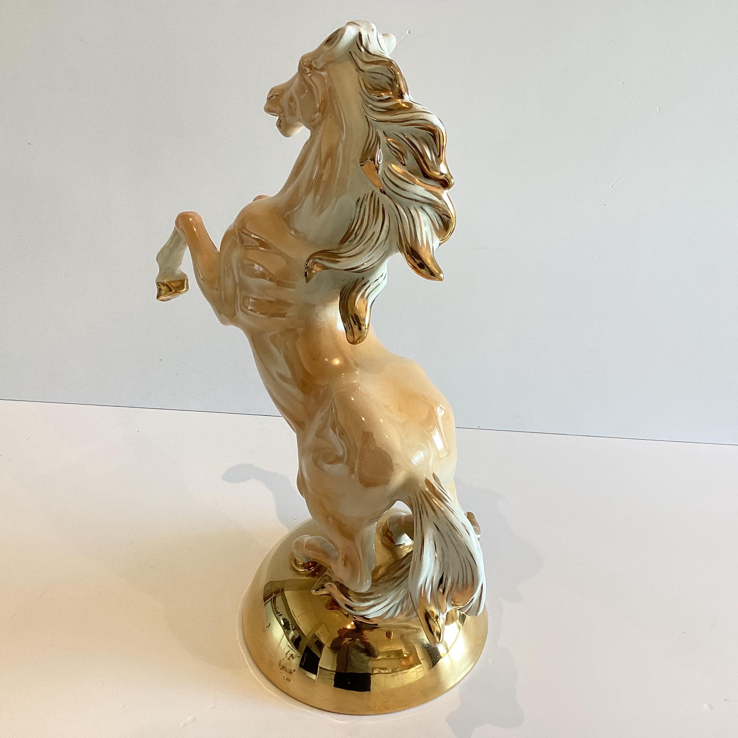 Vintage Porcelain Horse | Sicas Italy 1950s Large Figurine, Amber Ivory & 24k Gold — photo 4 of 10