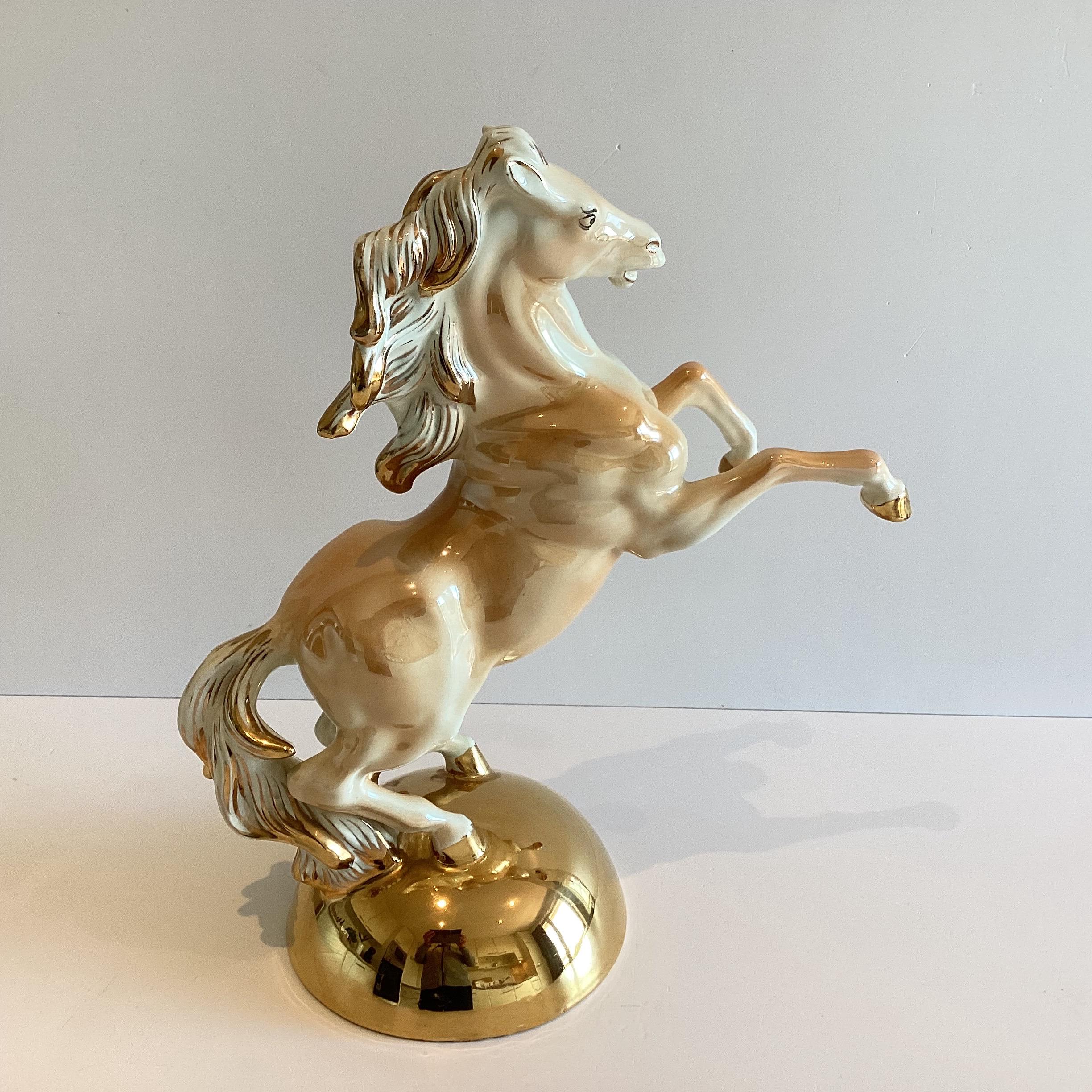 Vintage Porcelain Horse | Sicas Italy 1950s Large Figurine, Amber Ivory & 24k Gold — photo 6 of 10