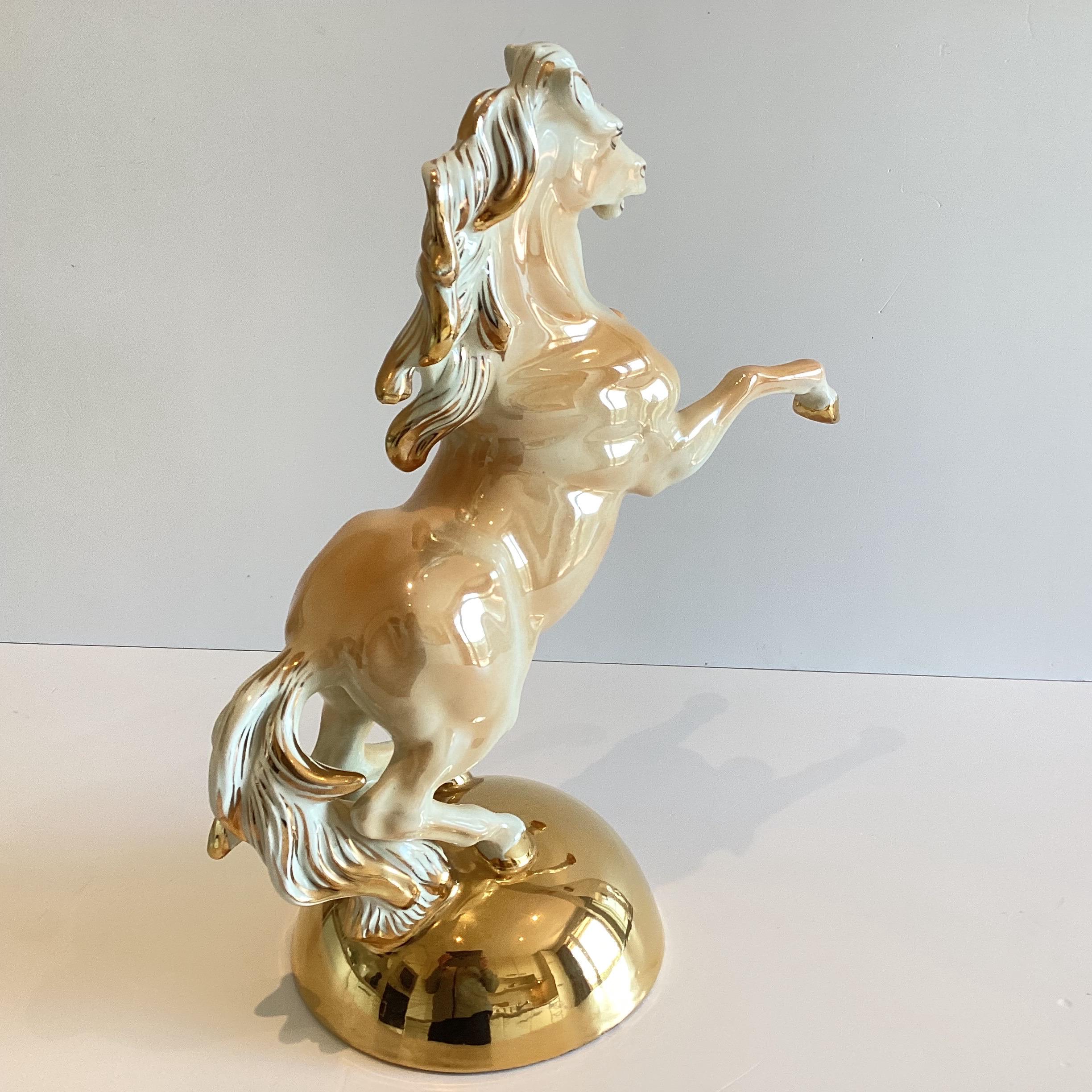 Vintage Porcelain Horse | Sicas Italy 1950s Large Figurine, Amber Ivory & 24k Gold — photo 7 of 10