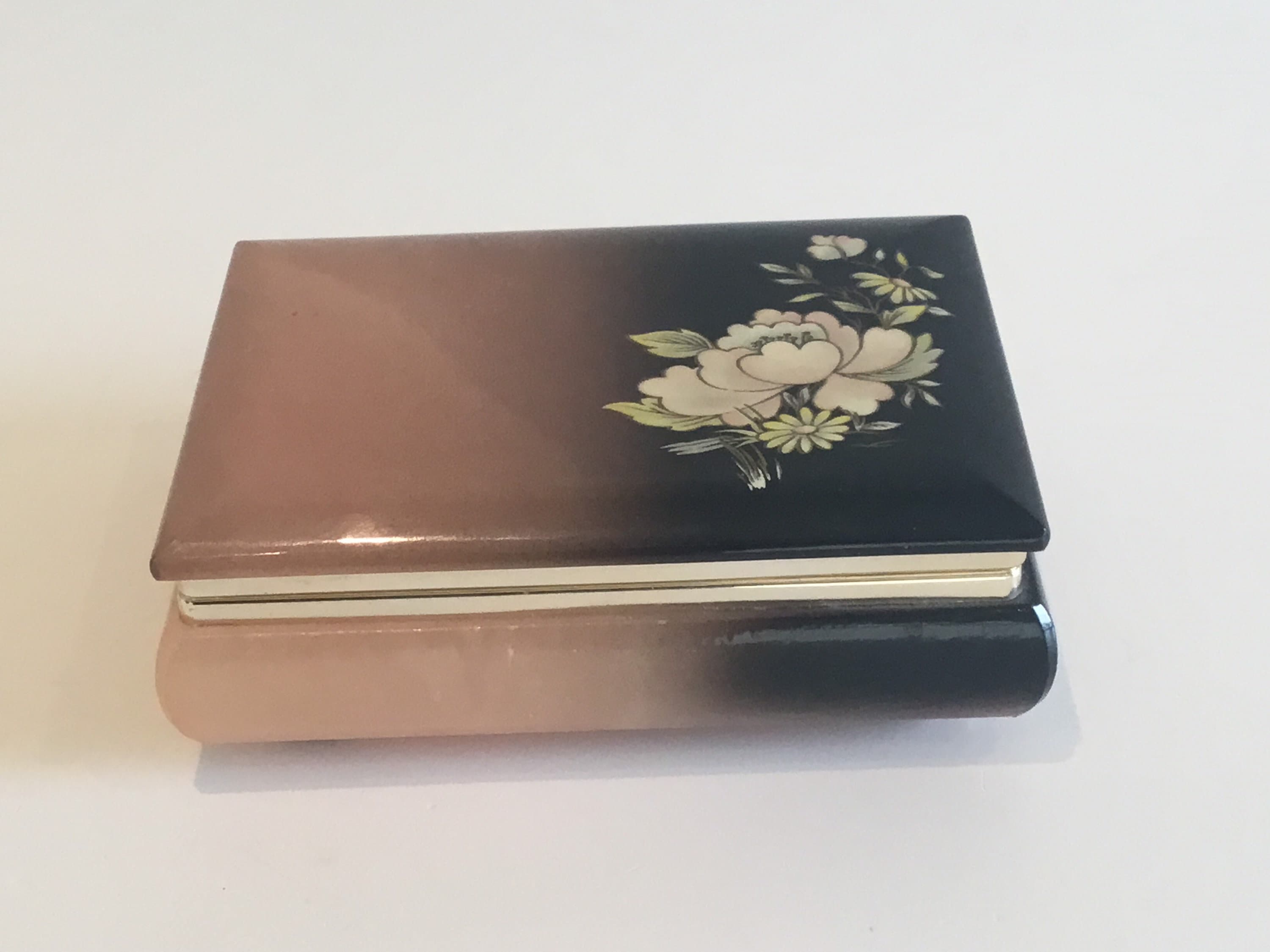 Vintage Onyx Box | 1980s Italian Jewelry-Cigarette Case, Handmade Floral Print — photo 3 of 7