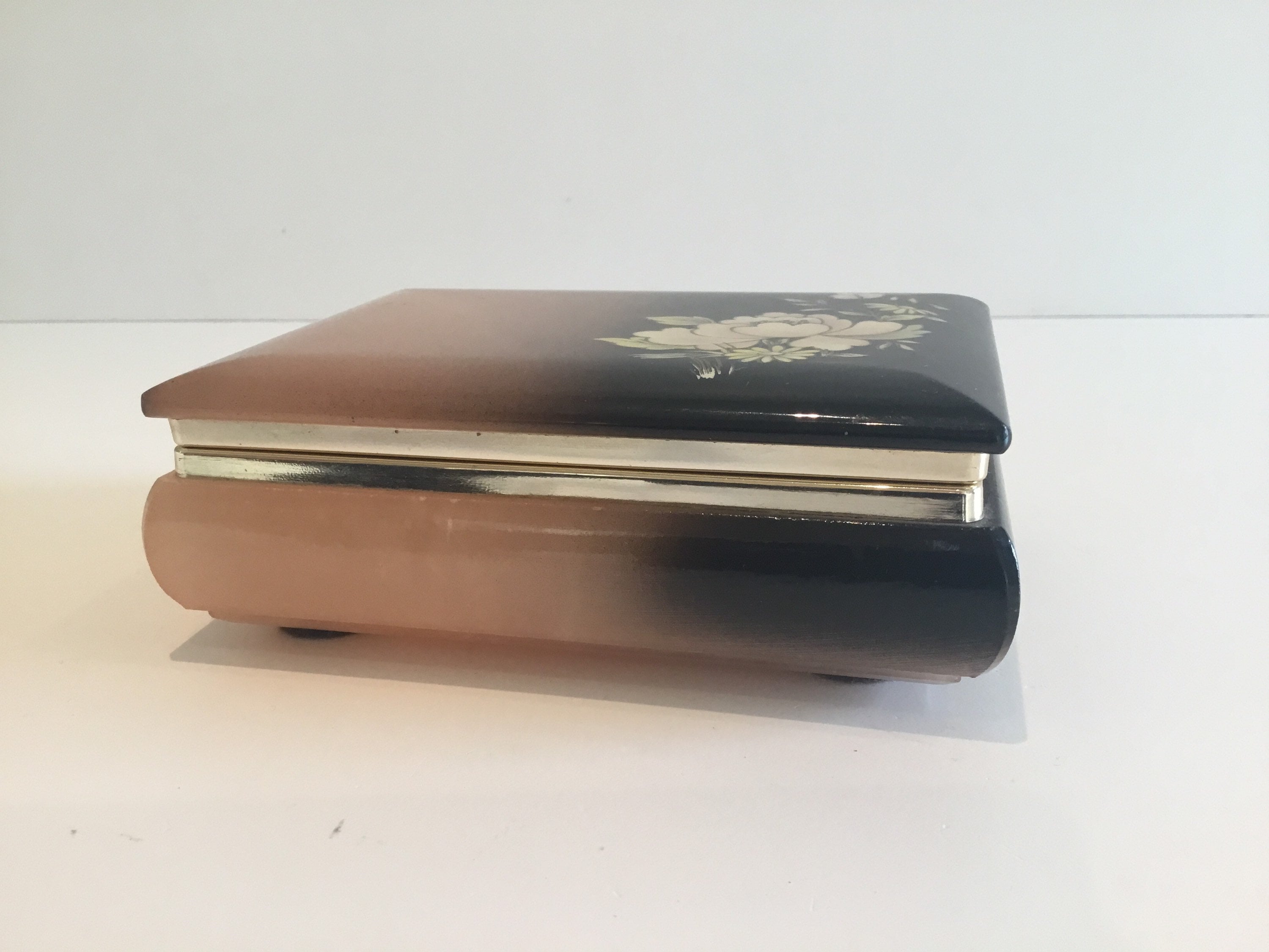 Vintage Onyx Box | 1980s Italian Jewelry-Cigarette Case, Handmade Floral Print — photo 5 of 7