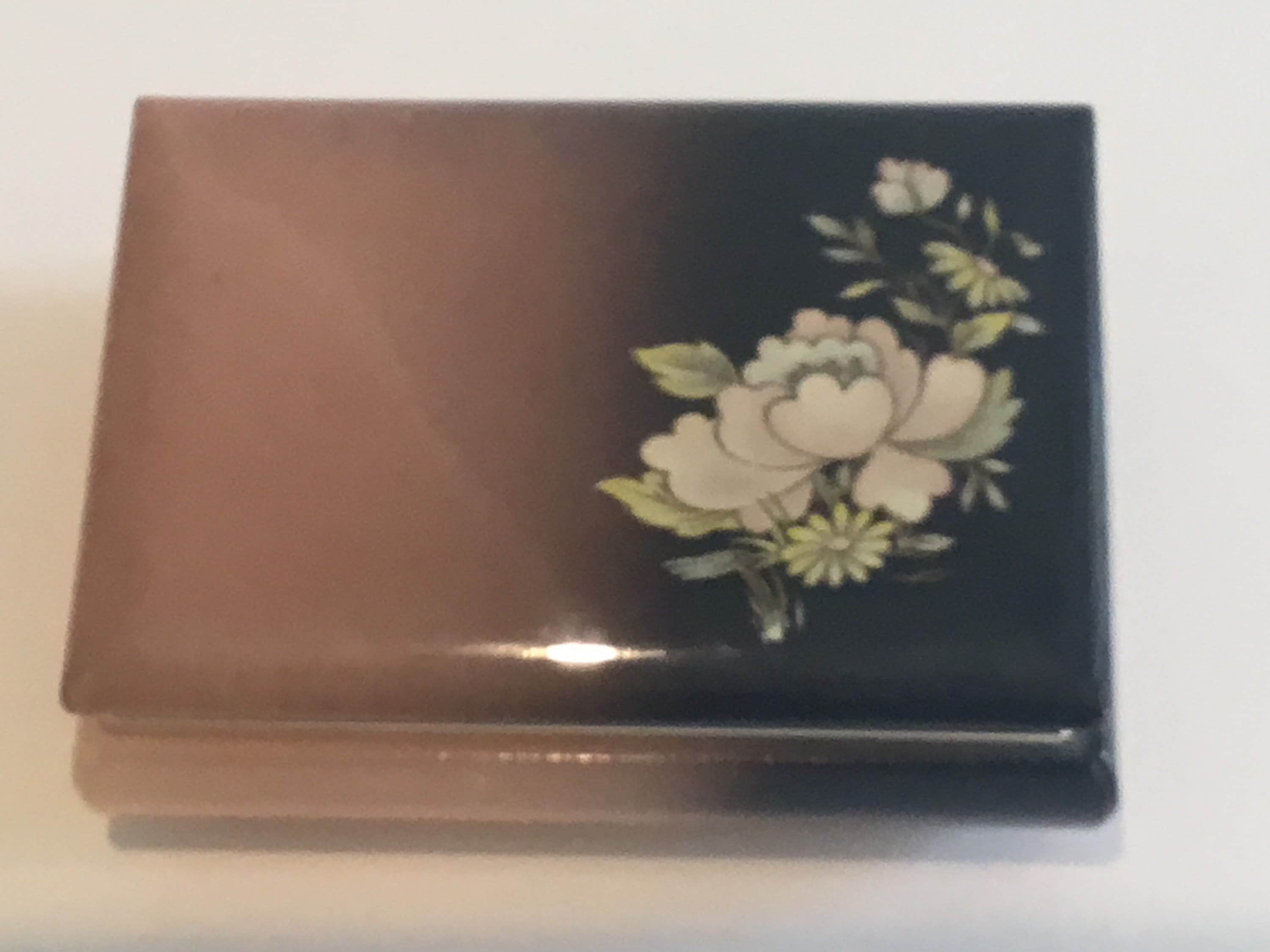 Vintage Onyx Box | 1980s Italian Jewelry-Cigarette Case, Handmade Floral Print — photo 6 of 7
