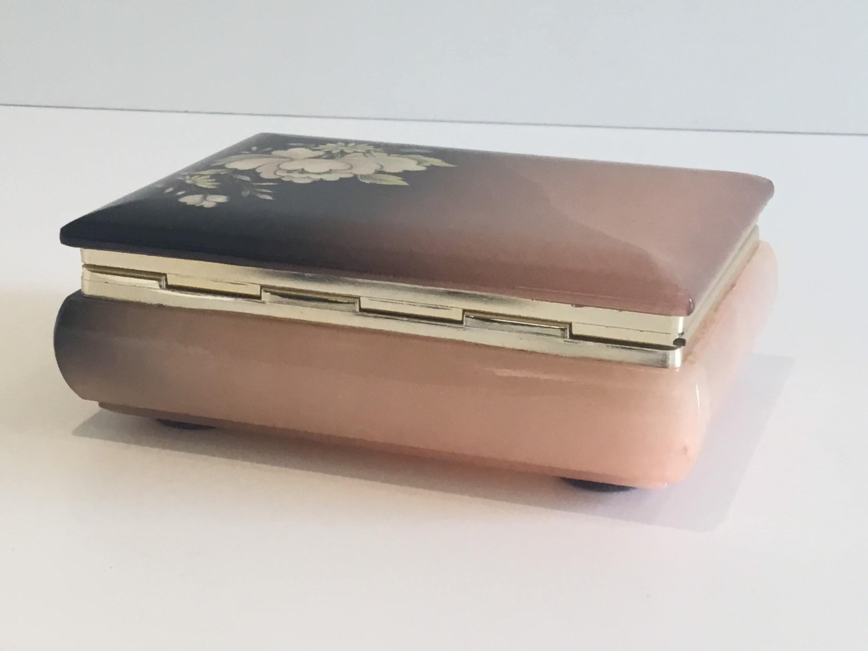Vintage Onyx Box | 1980s Italian Jewelry-Cigarette Case, Handmade Floral Print — photo 7 of 7