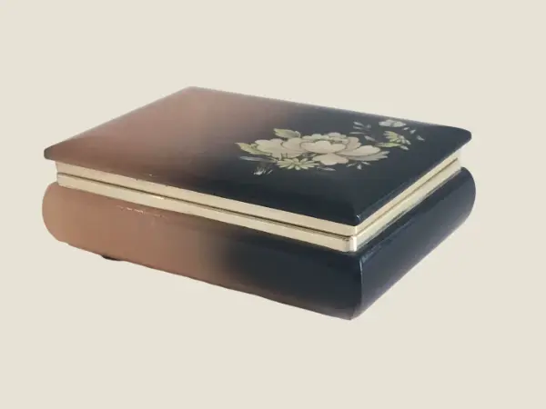Vintage Onyx Box | 1980s Italian Jewelry-Cigarette Case, Handmade Floral Print