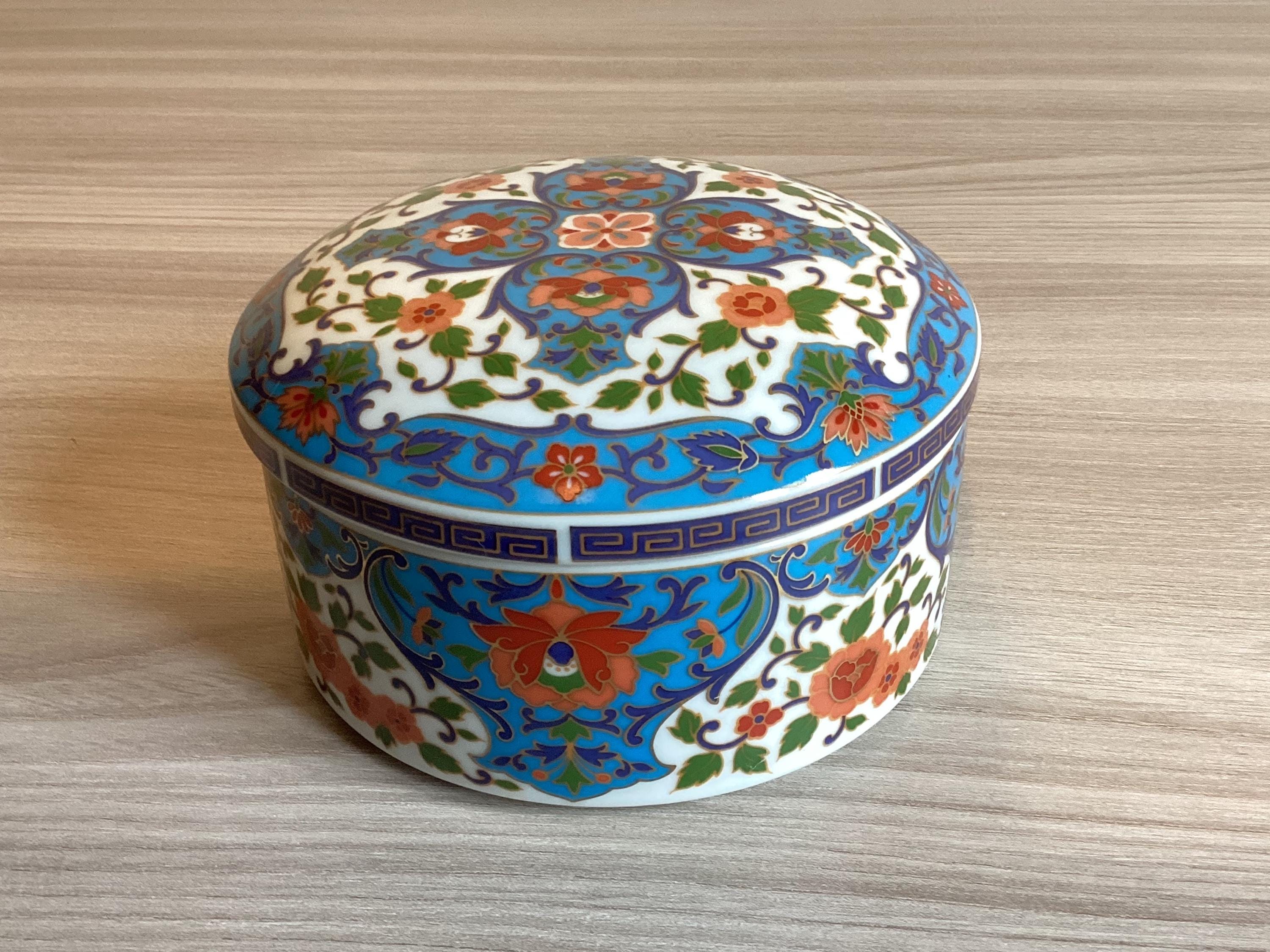 Vintage Porcelain Box | 1970s Japan Arita Ware Asuka Kiln, Floral Motif Collectible — photo 2 of 7