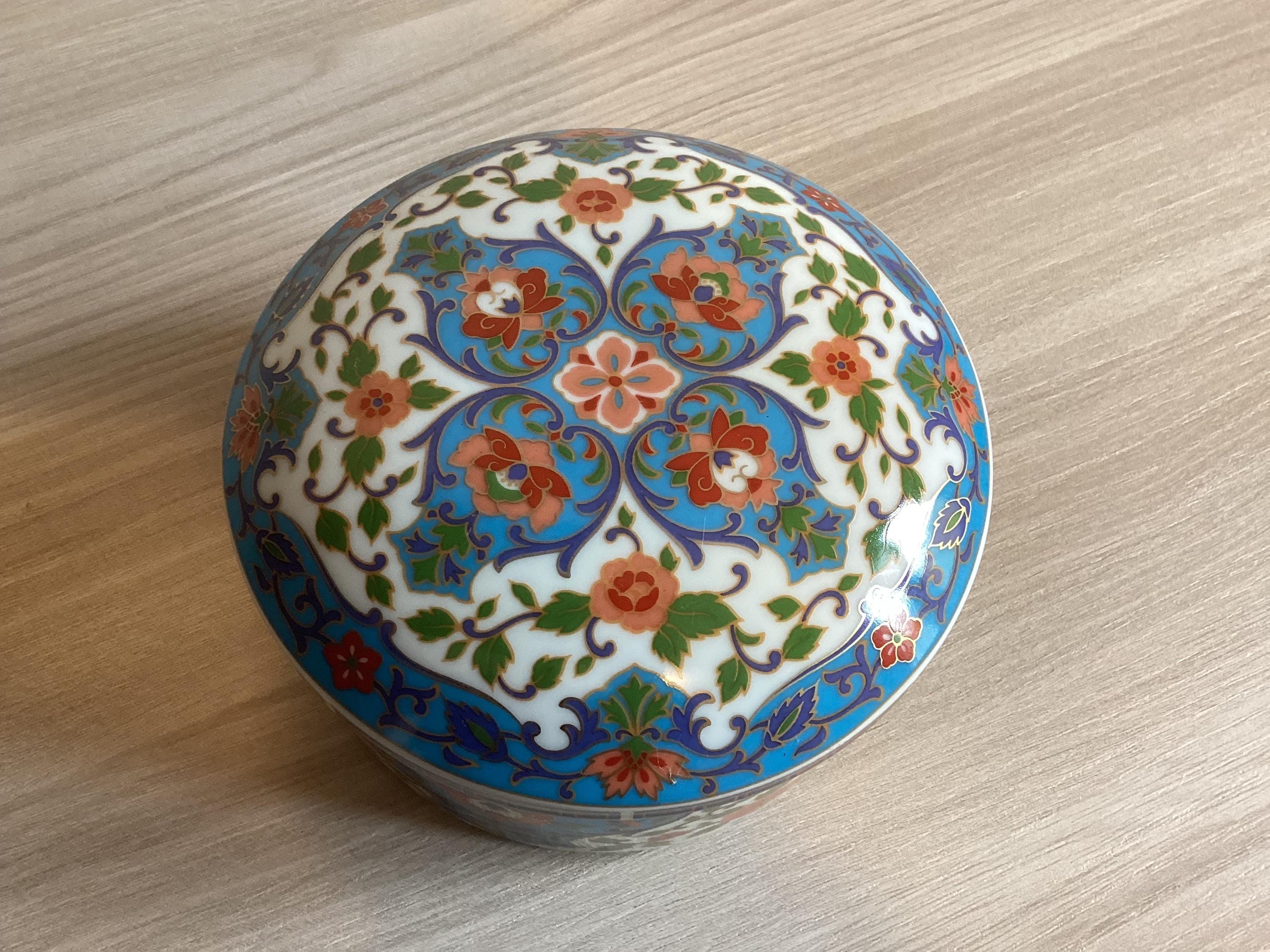 Vintage Porcelain Box | 1970s Japan Arita Ware Asuka Kiln, Floral Motif Collectible — photo 3 of 7