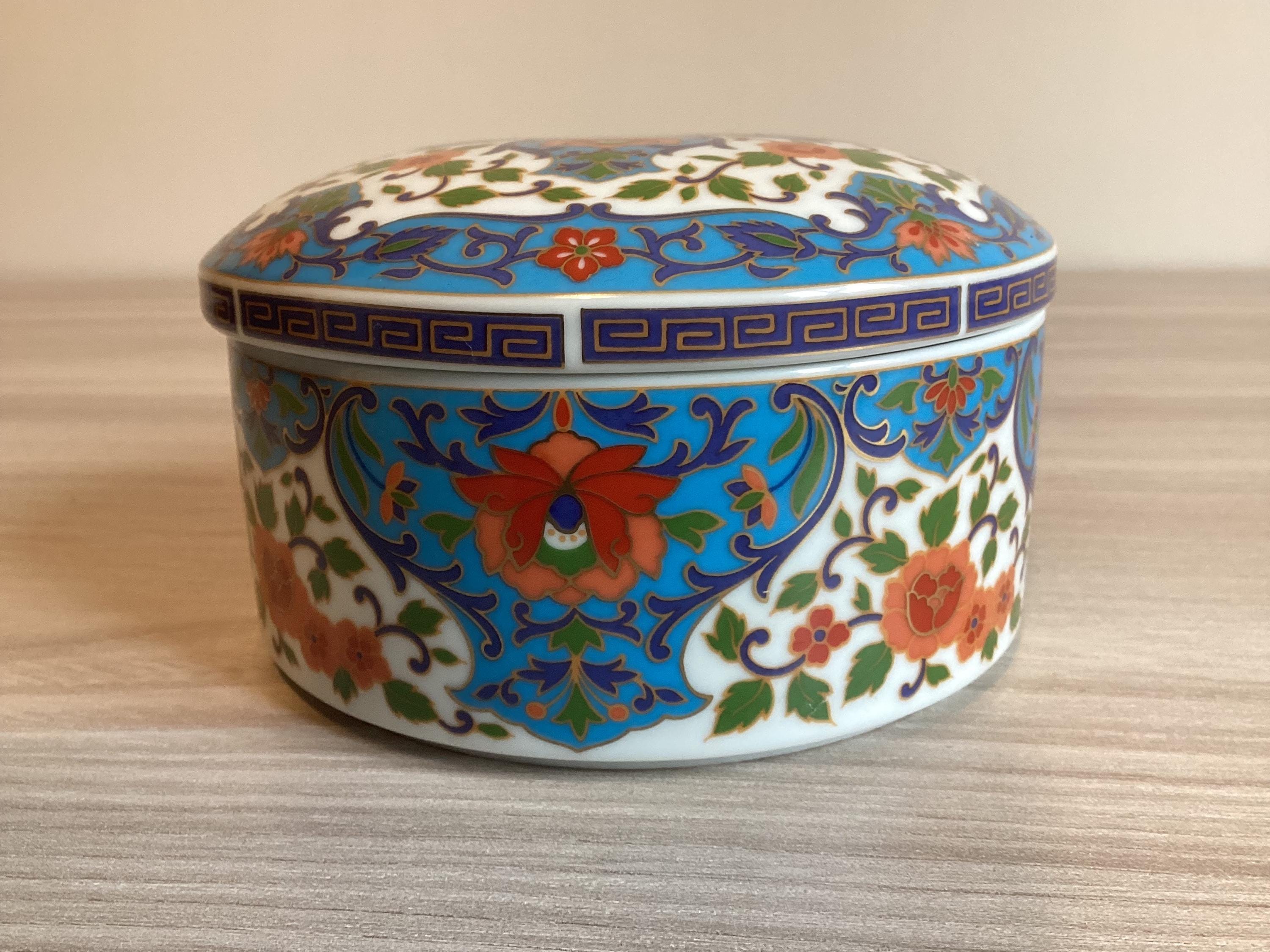 Vintage Porcelain Box | 1970s Japan Arita Ware Asuka Kiln, Floral Motif Collectible — photo 4 of 7