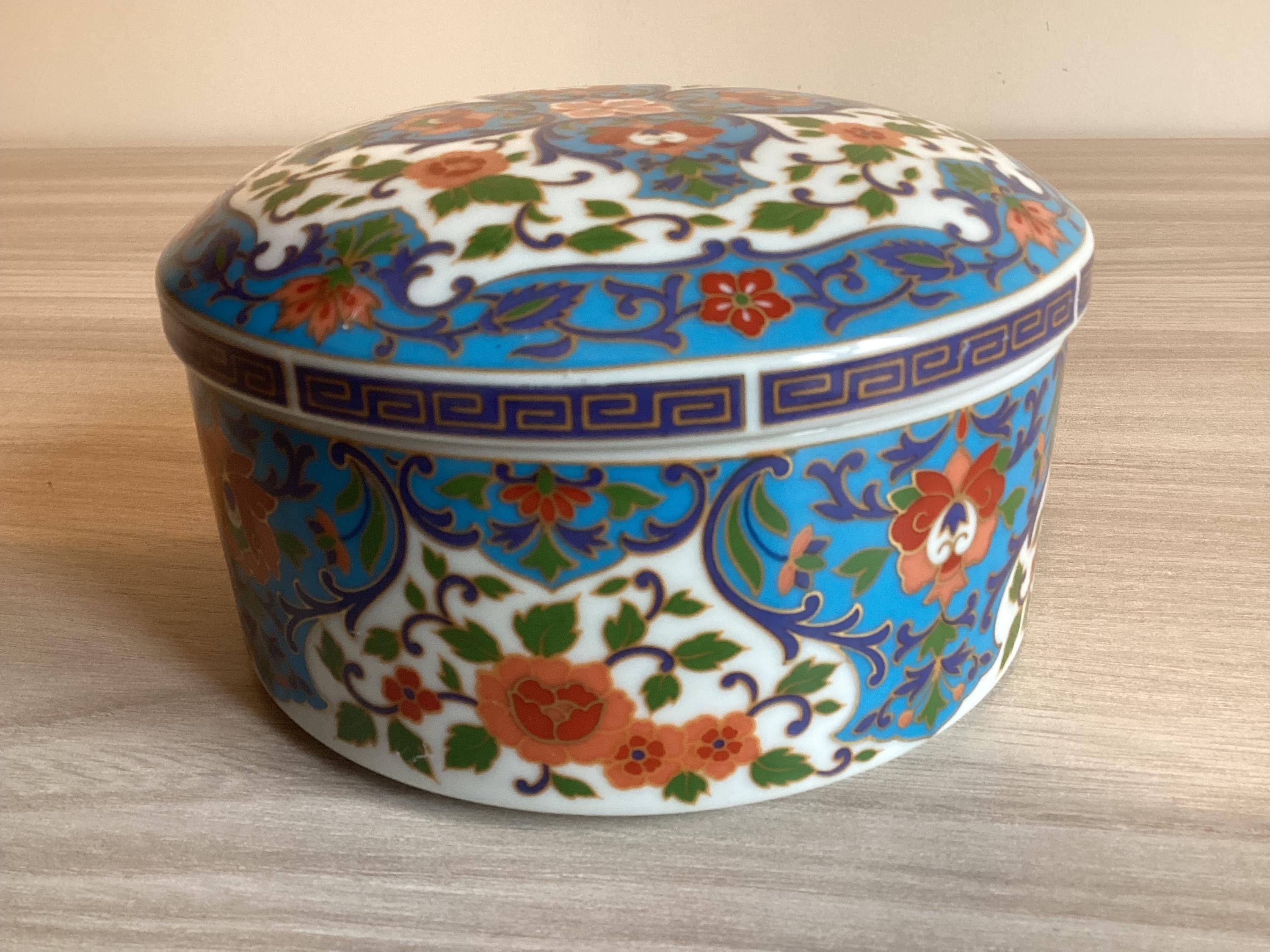 Vintage Porcelain Box | 1970s Japan Arita Ware Asuka Kiln, Floral Motif Collectible — photo 5 of 7