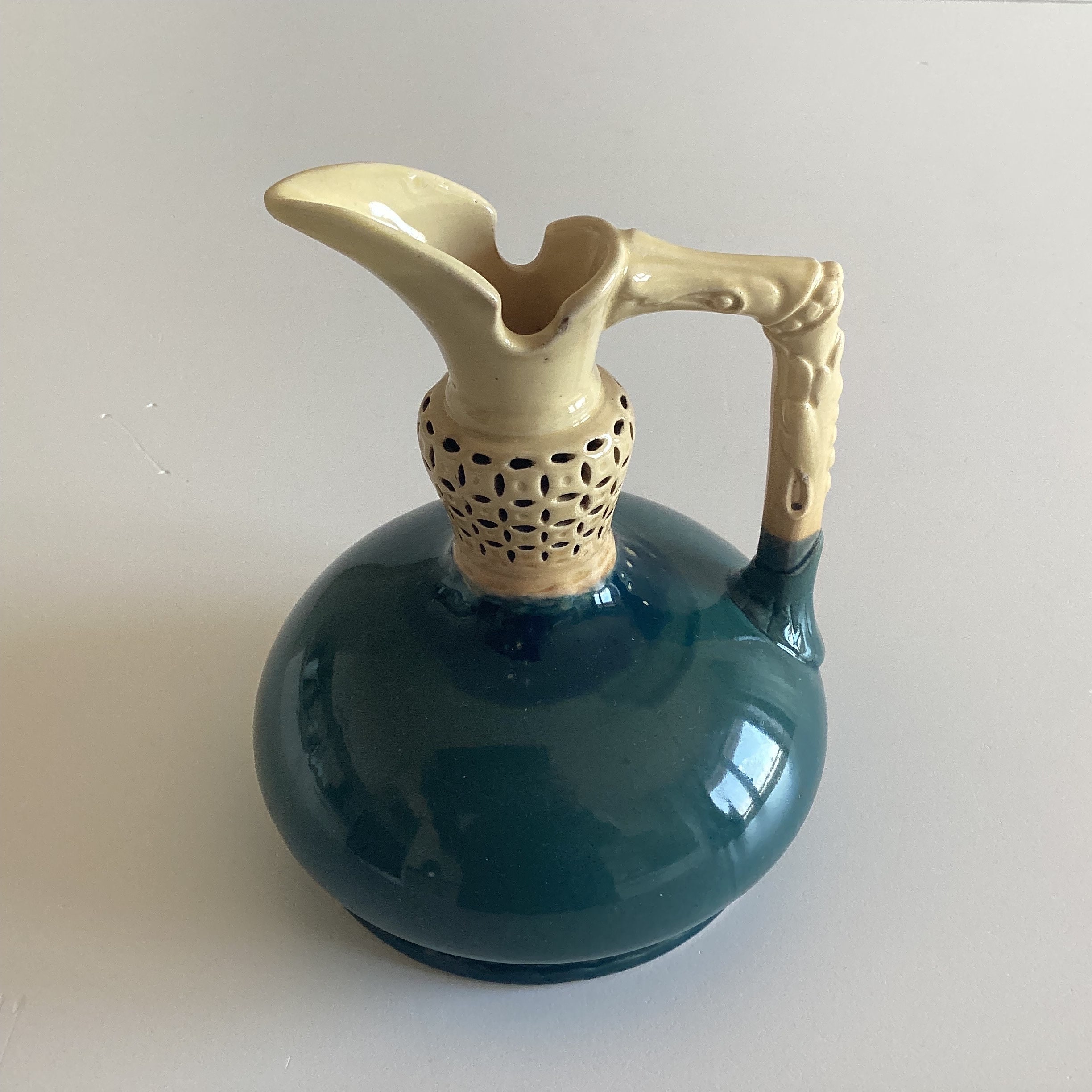 Porcelain Pitcher Zsolnay Green Glazed Majolica (1896) Collectible — photo 2 of 8