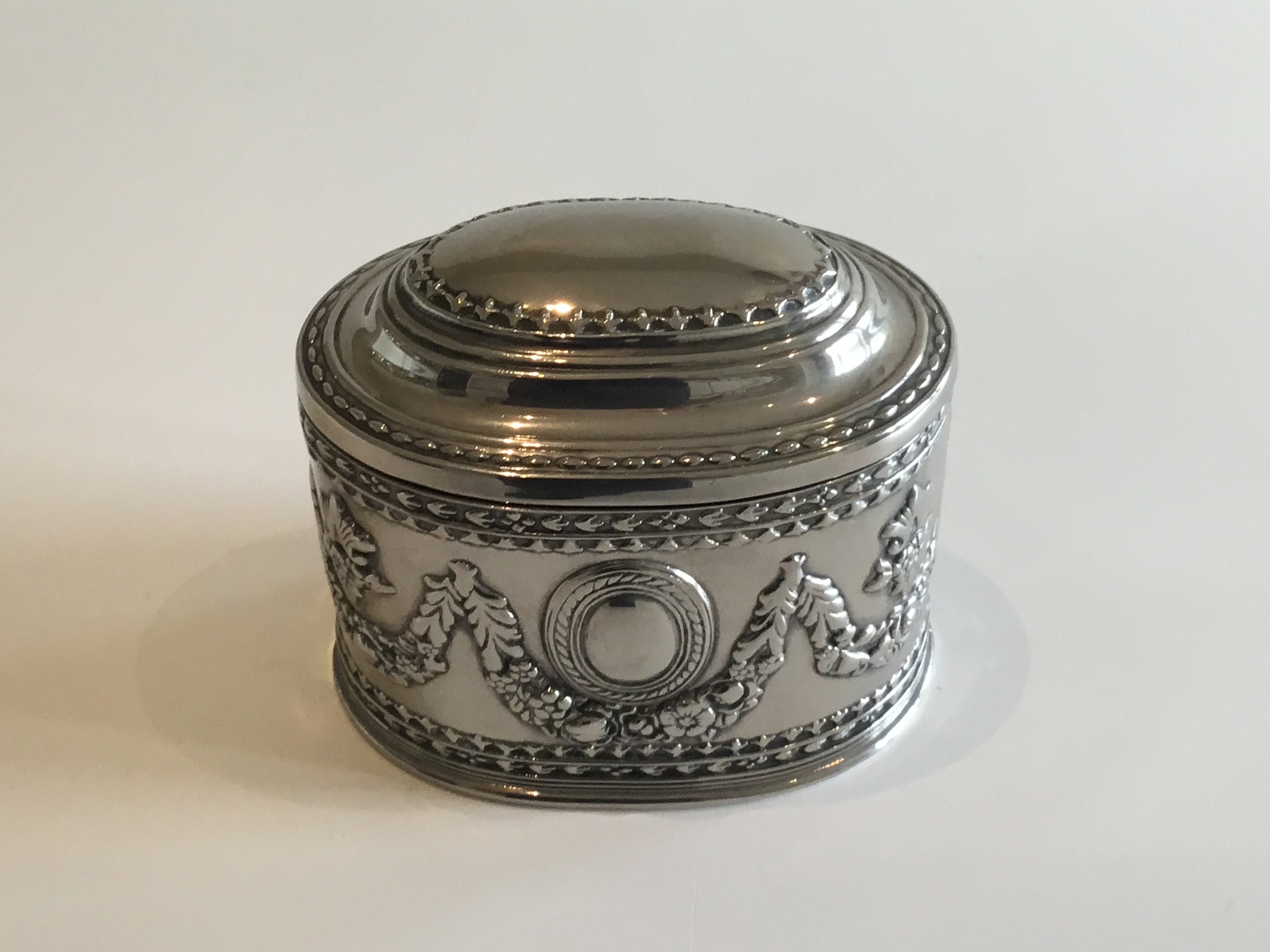 Vintage French Box | 1930s Silver-Plated Decorative Trinket Box, Red Velvet Lined — photo 2 of 10