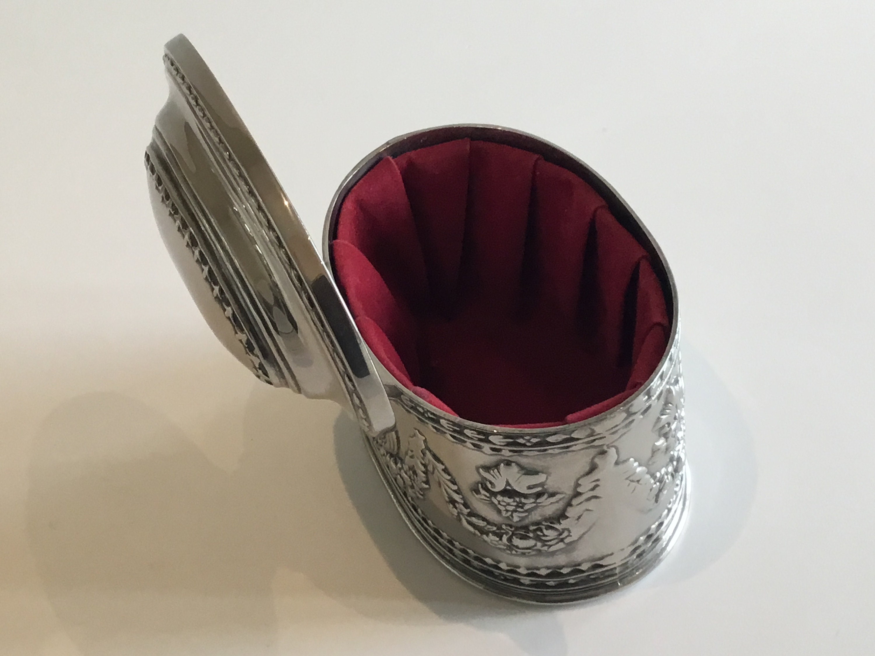 Vintage French Box | 1930s Silver-Plated Decorative Trinket Box, Red Velvet Lined — photo 3 of 10