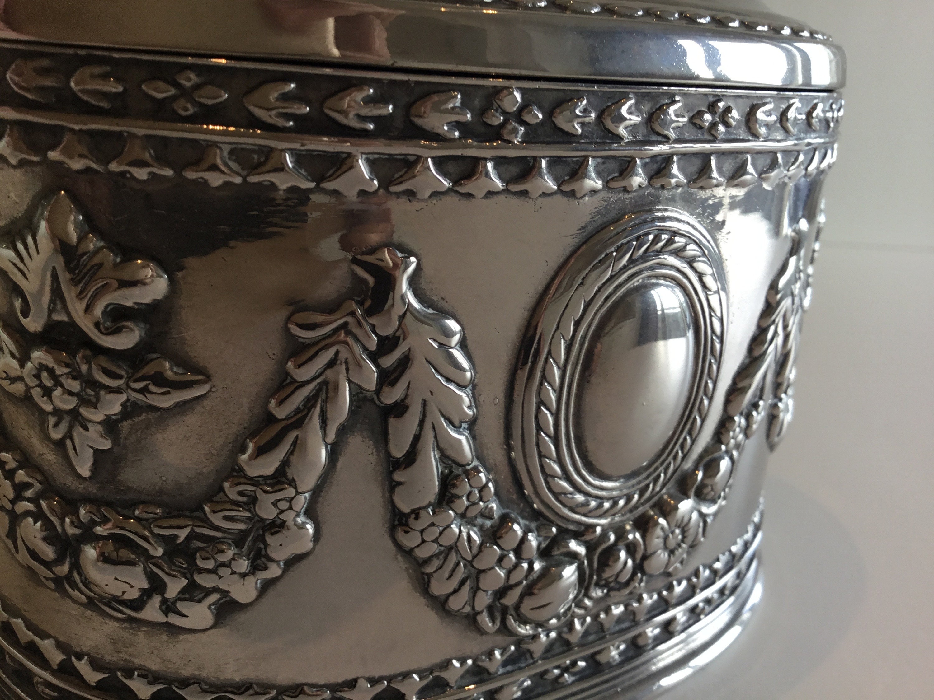 Vintage French Box | 1930s Silver-Plated Decorative Trinket Box, Red Velvet Lined — photo 9 of 10