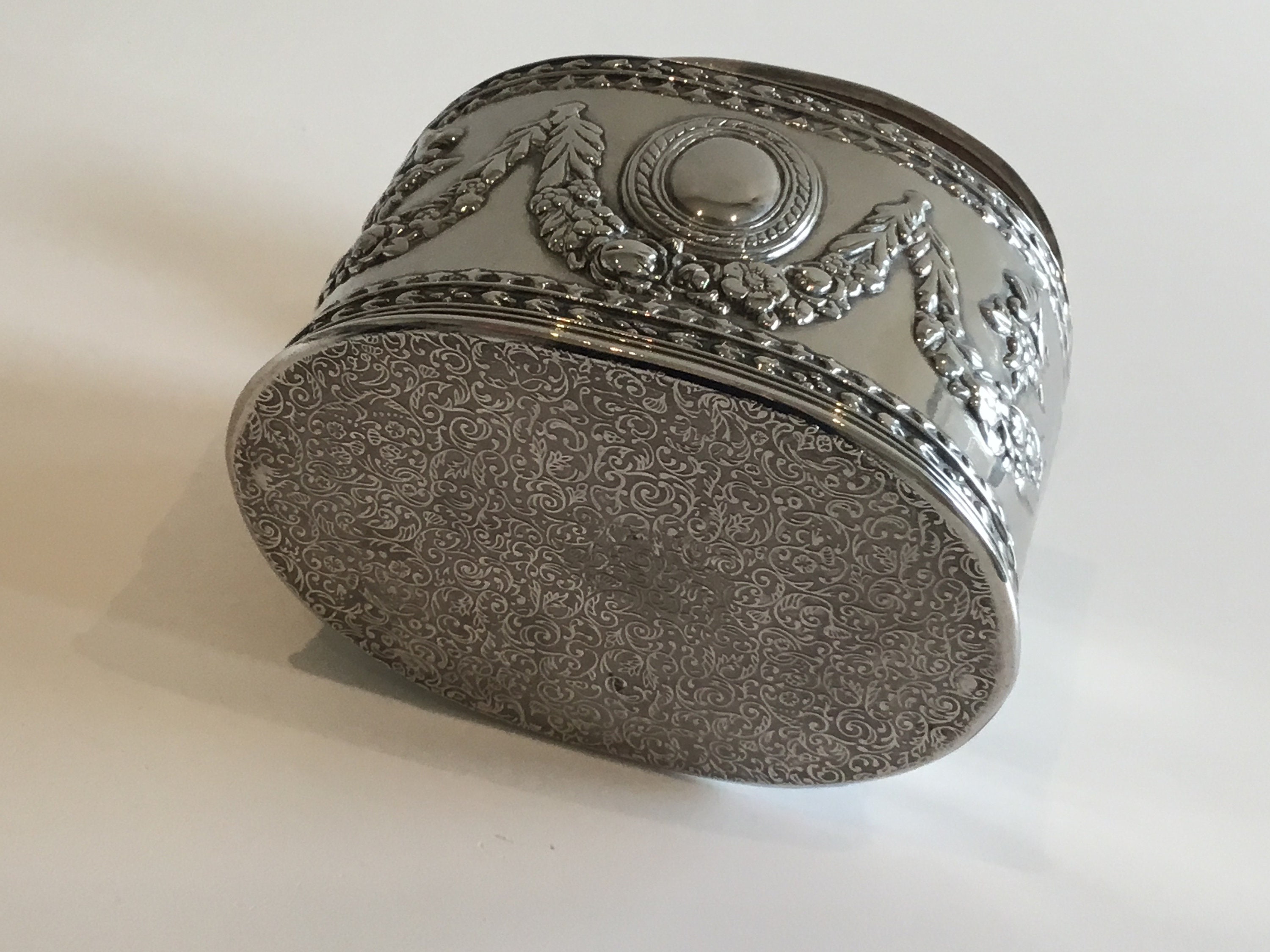 Vintage French Box | 1930s Silver-Plated Decorative Trinket Box, Red Velvet Lined — photo 10 of 10