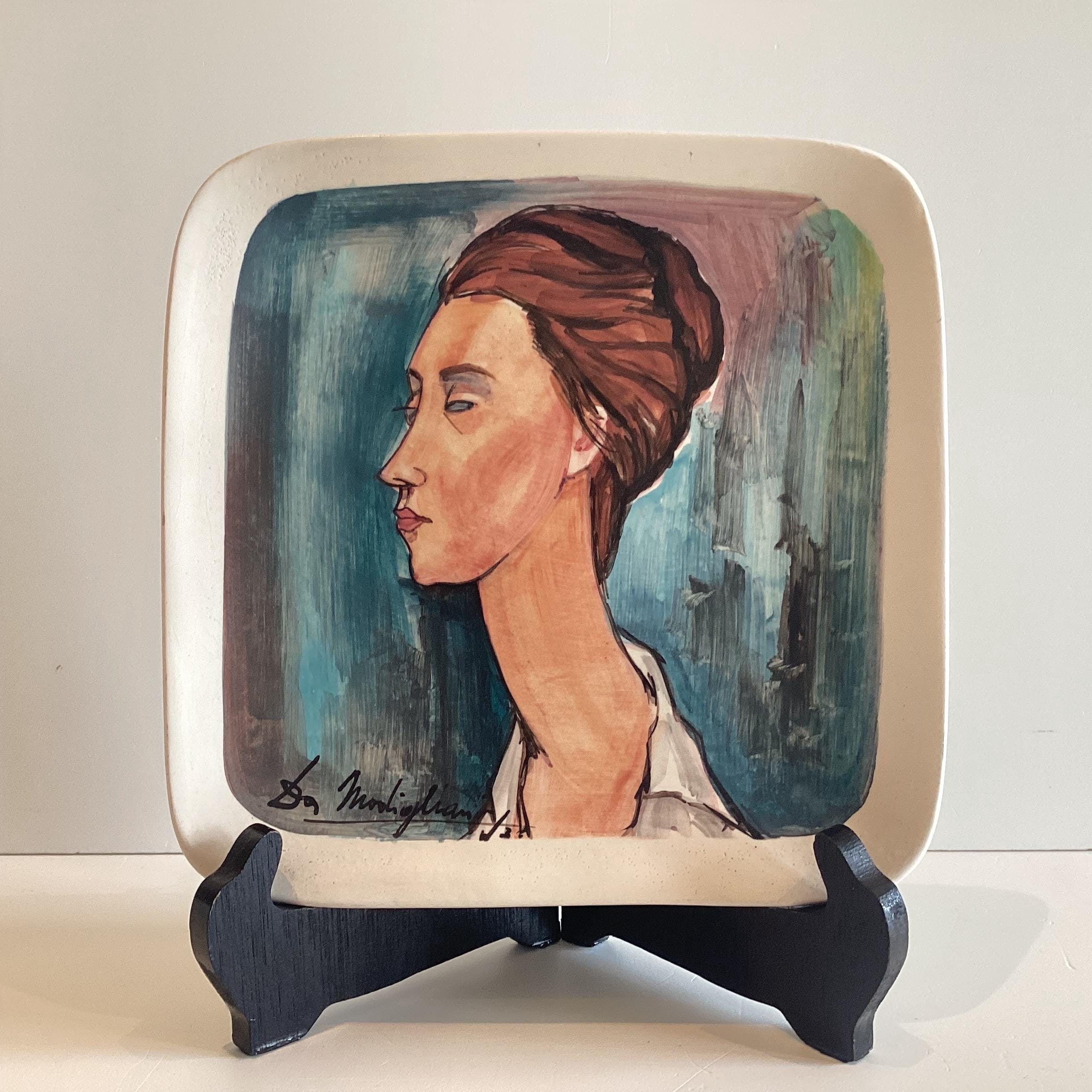 Vintage Ceramic Wall Plate Modigliani Portrait Hand Painted Italian Art Pottery Nove Italy — photo 2 of 7