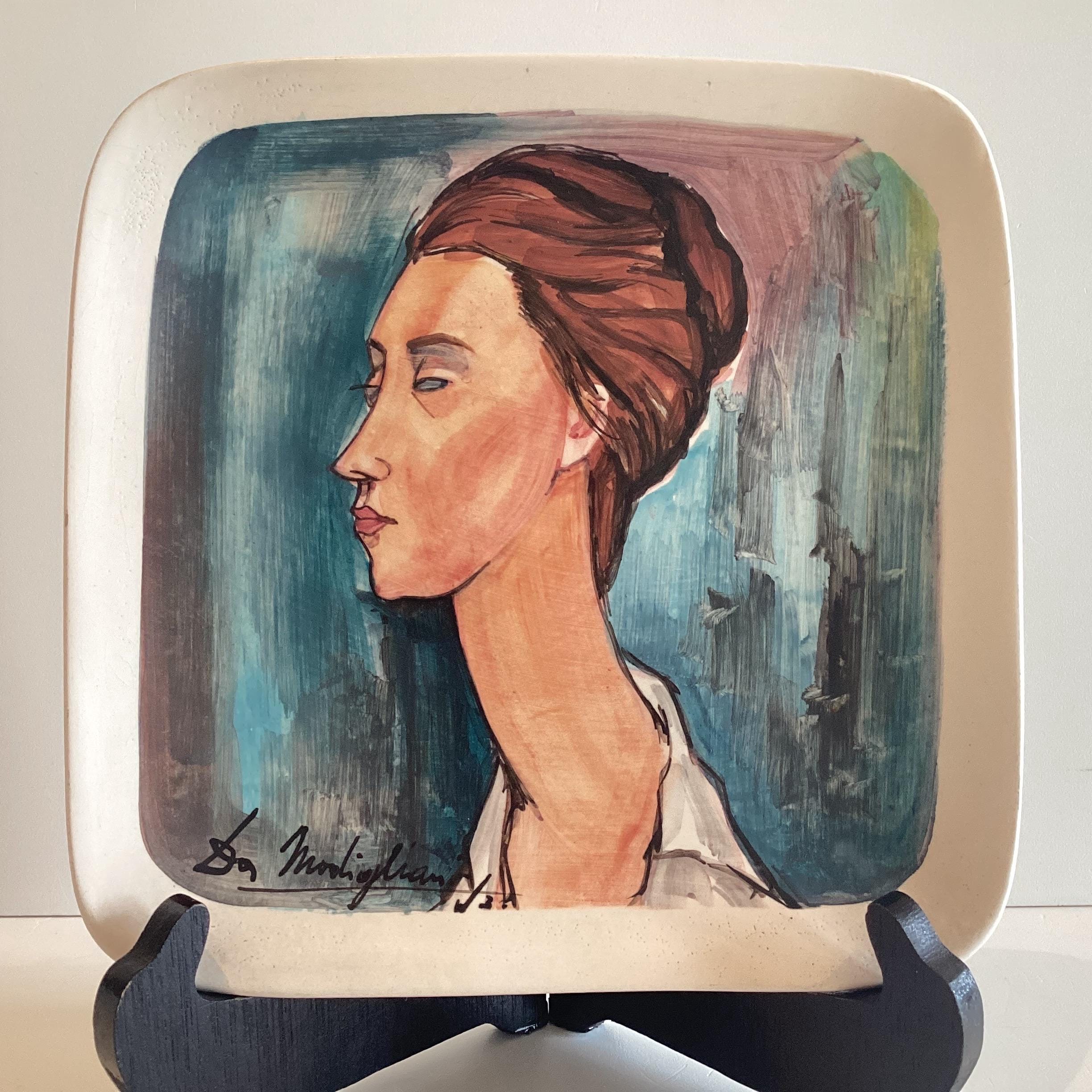 Vintage Ceramic Wall Plate Modigliani Portrait Hand Painted Italian Art Pottery Nove Italy — photo 3 of 7