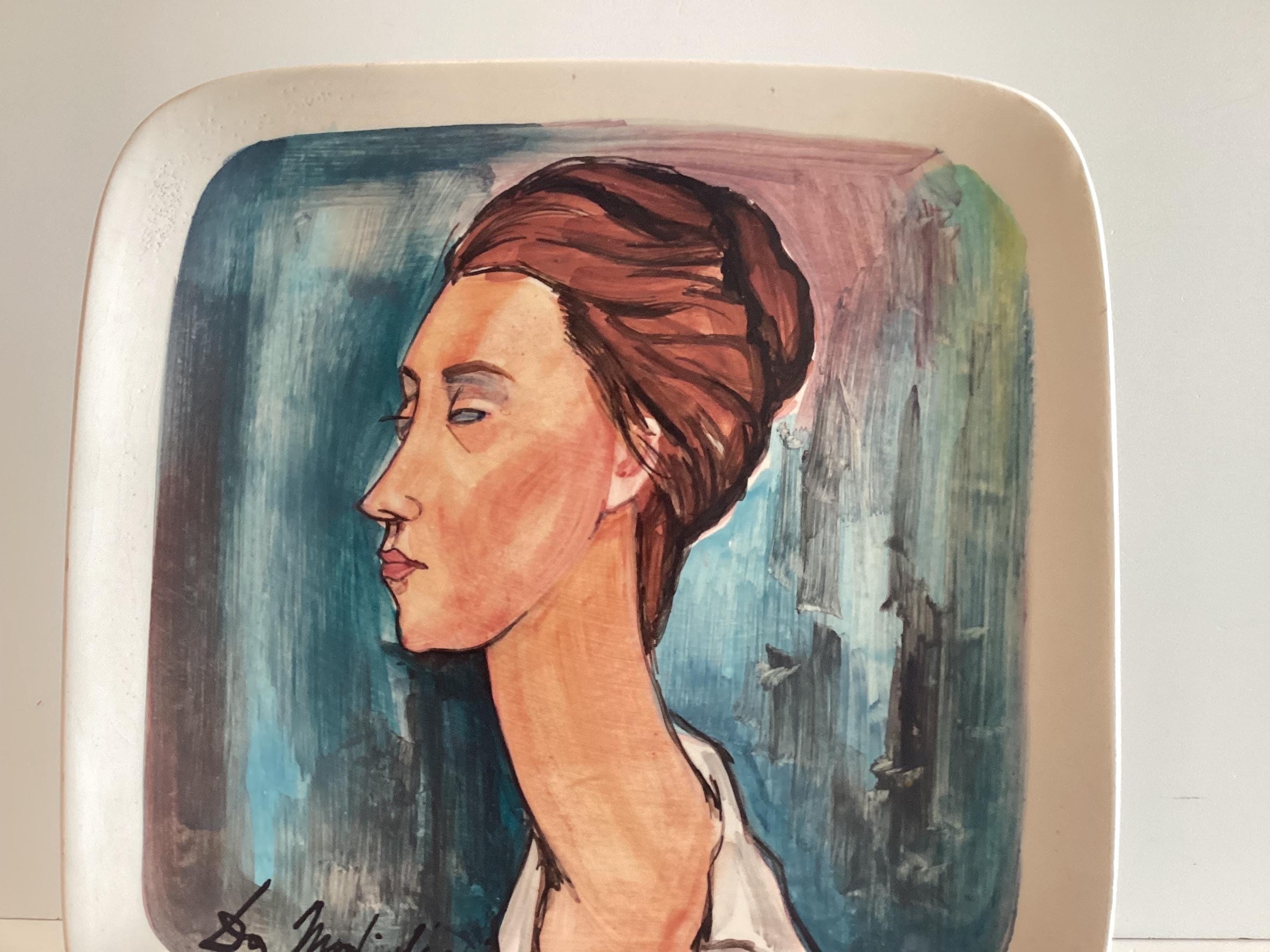 Vintage Ceramic Wall Plate Modigliani Portrait Hand Painted Italian Art Pottery Nove Italy — photo 4 of 7