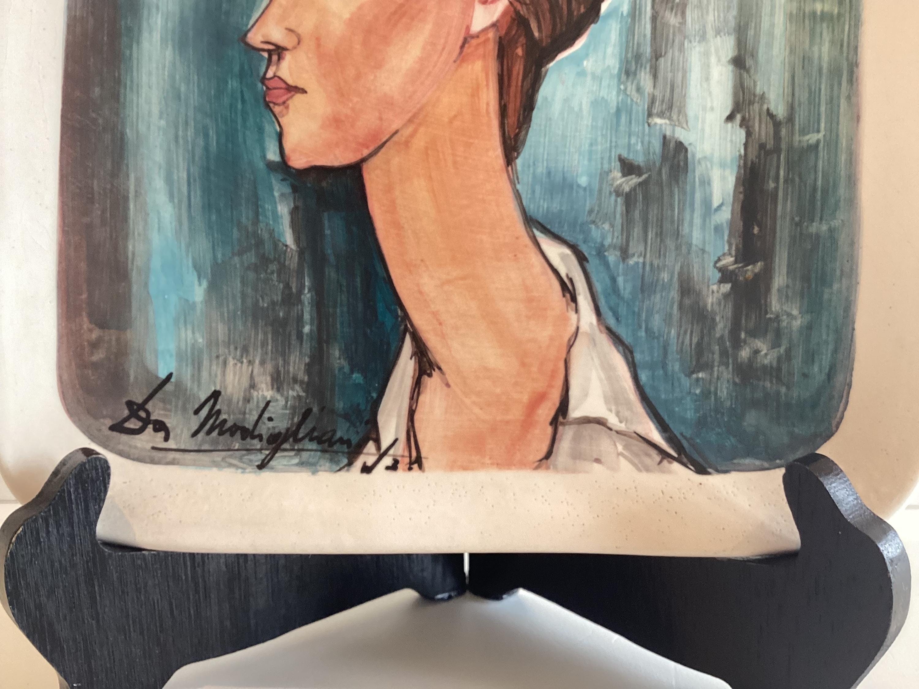 Vintage Ceramic Wall Plate Modigliani Portrait Hand Painted Italian Art Pottery Nove Italy — photo 6 of 7