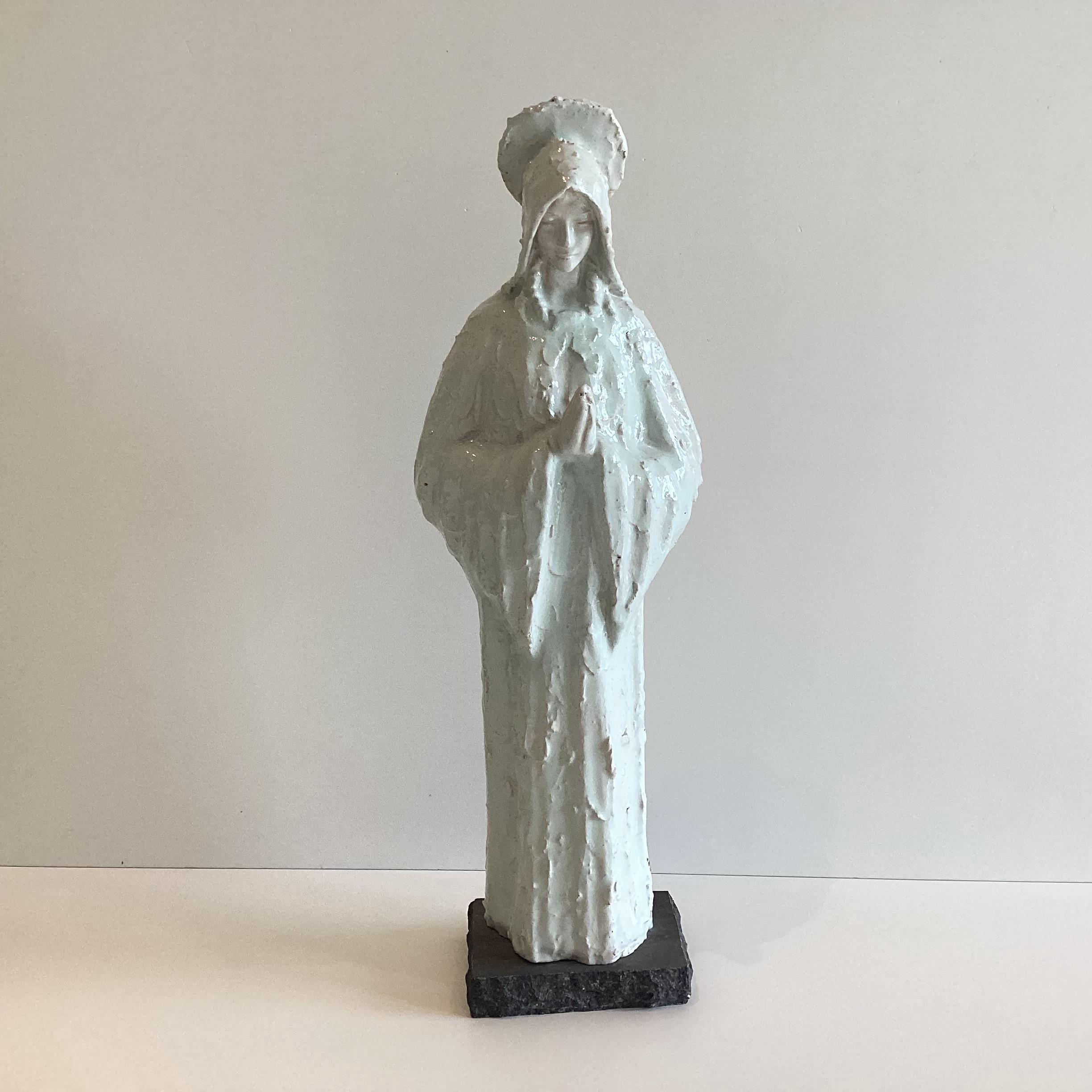 Vintage Religious Art — Large Madonna Sculpture in Majolica, Ernest Patris (1930s) Belgian Artist — photo 2 of 11