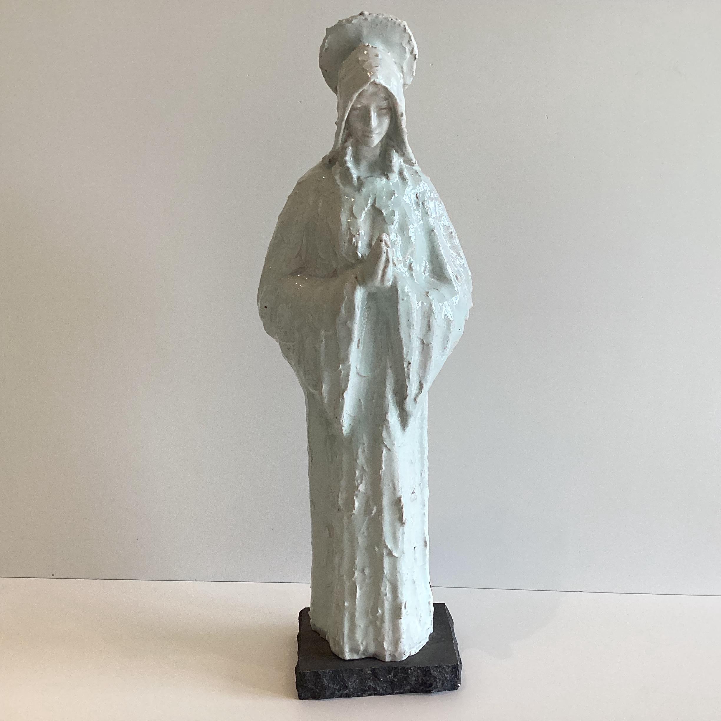 Vintage Religious Art — Large Madonna Sculpture in Majolica, Ernest Patris (1930s) Belgian Artist — photo 3 of 11