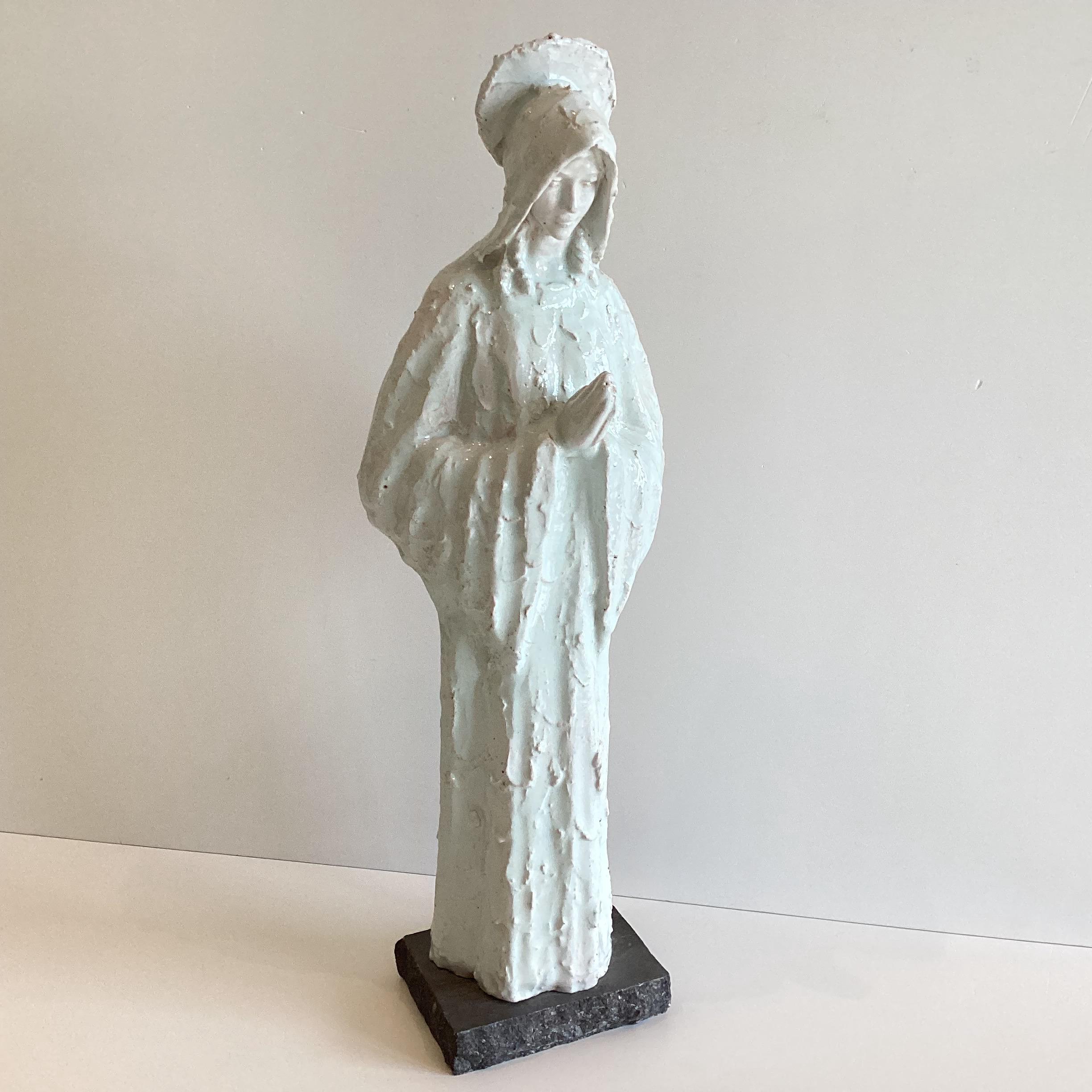 Vintage Religious Art — Large Madonna Sculpture in Majolica, Ernest Patris (1930s) Belgian Artist — photo 5 of 11