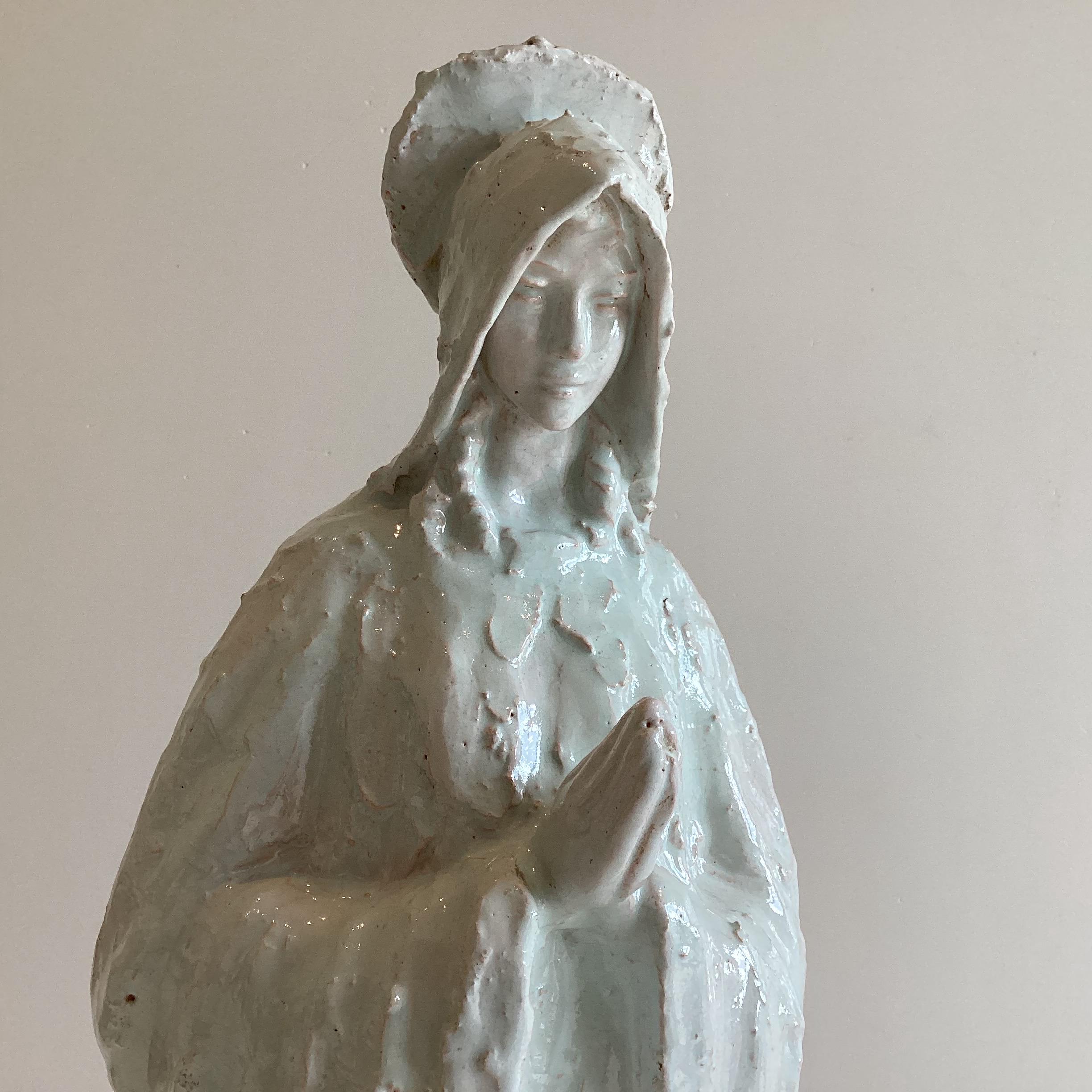 Vintage Religious Art — Large Madonna Sculpture in Majolica, Ernest Patris (1930s) Belgian Artist — photo 7 of 11