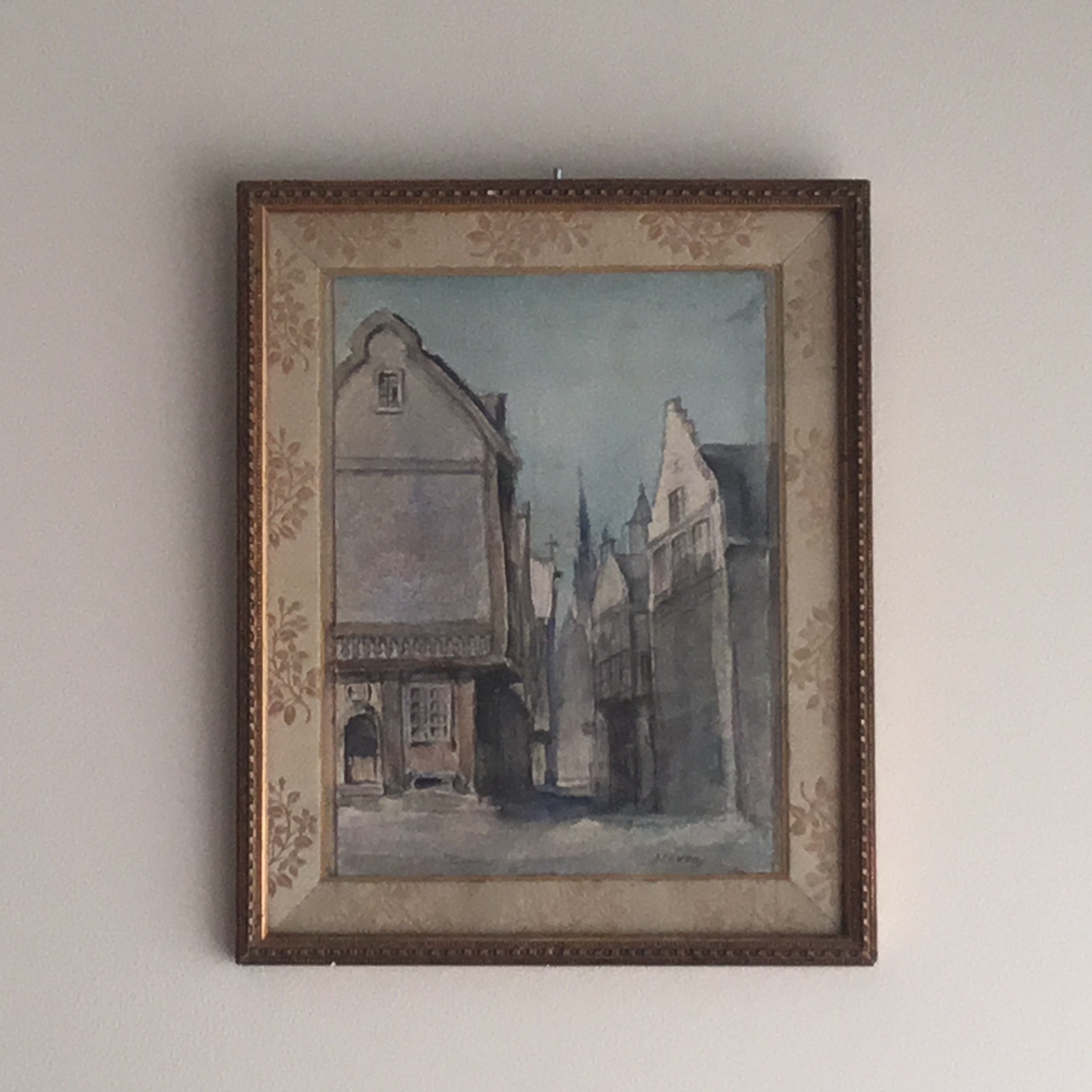 Antique Watercolour Painting | Alfred Stevens Late 19th Century, Belgian City Church View — photo 2 of 8