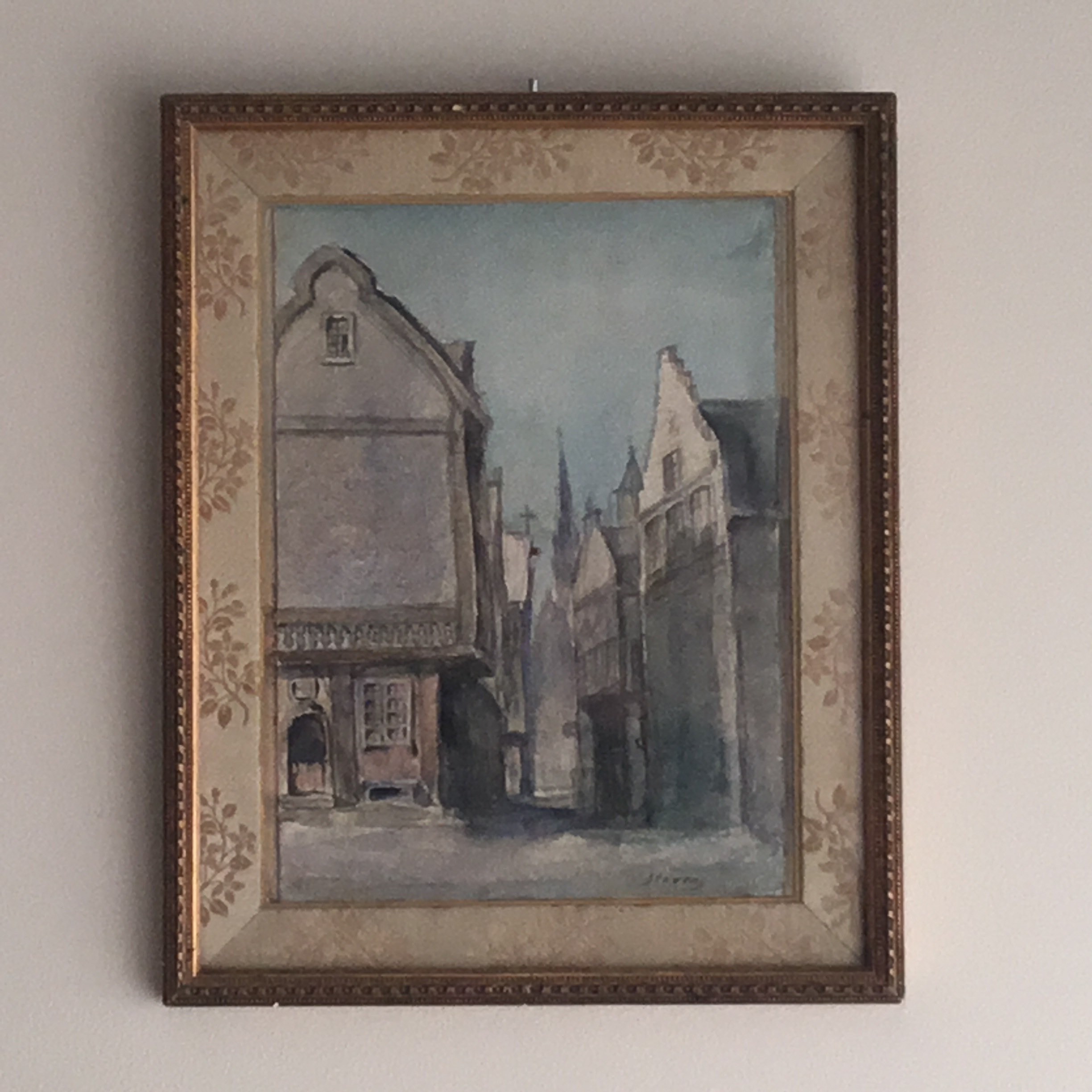 Antique Watercolour Painting | Alfred Stevens Late 19th Century, Belgian City Church View — photo 3 of 8