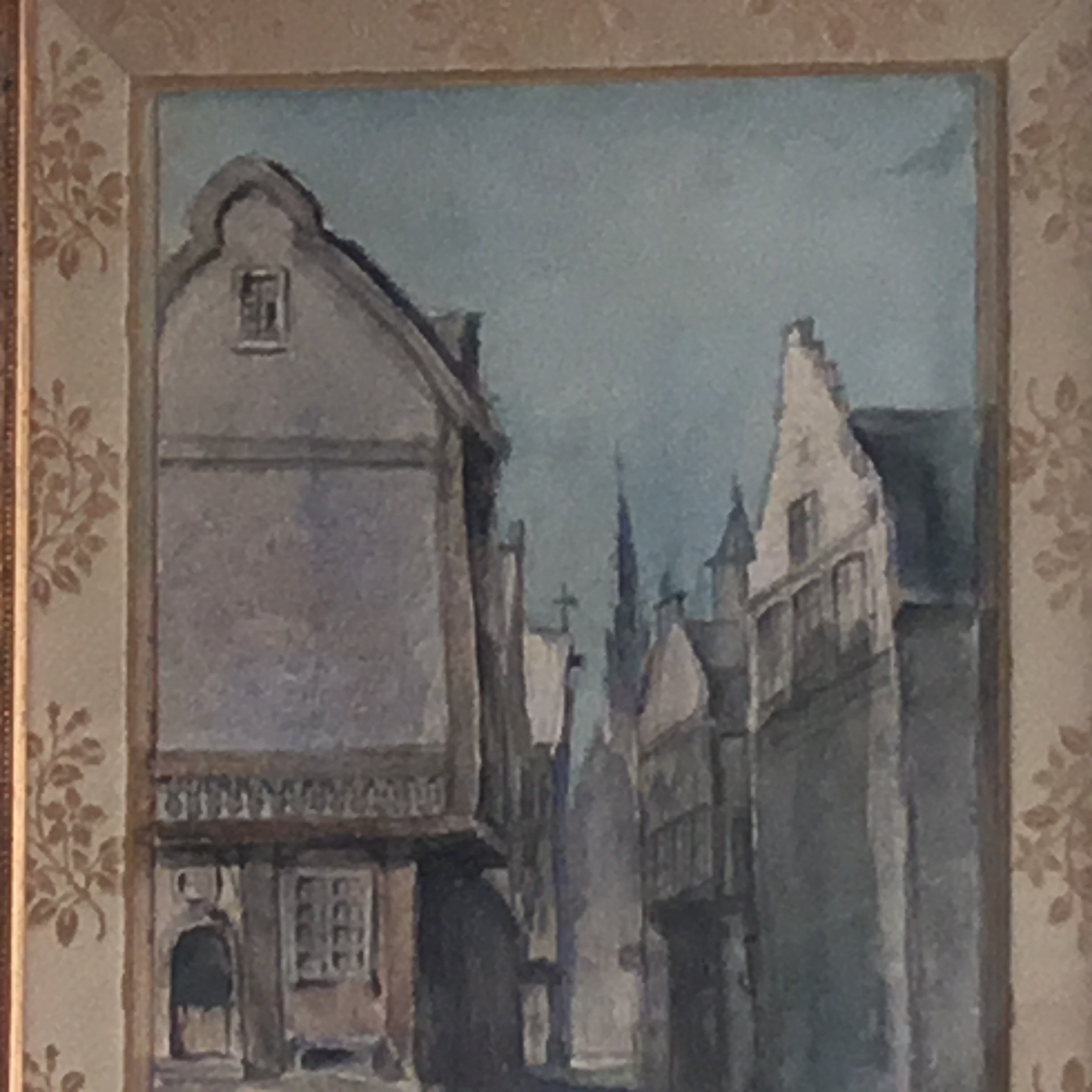 Antique Watercolour Painting | Alfred Stevens Late 19th Century, Belgian City Church View — photo 4 of 8