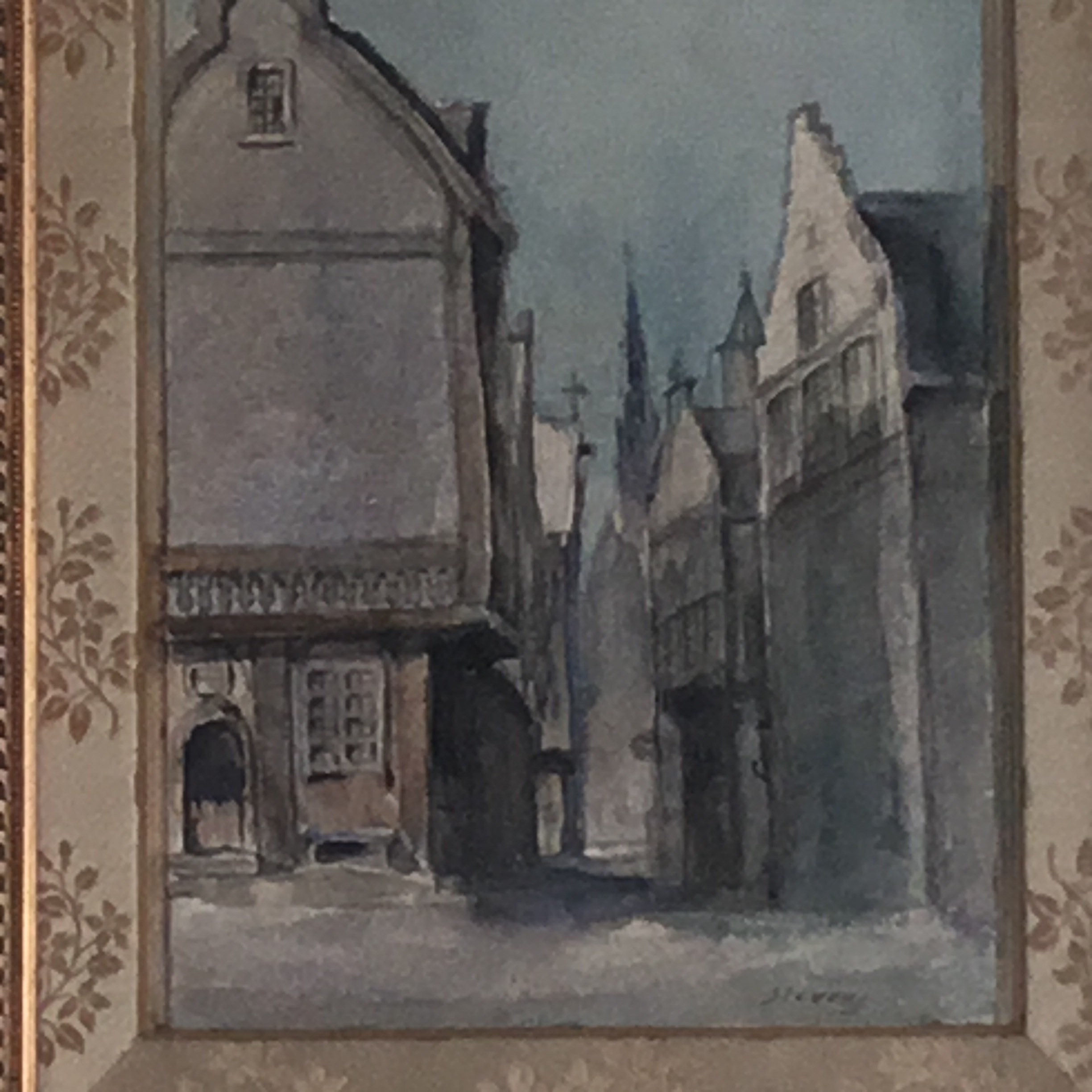 Antique Watercolour Painting | Alfred Stevens Late 19th Century, Belgian City Church View — photo 5 of 8
