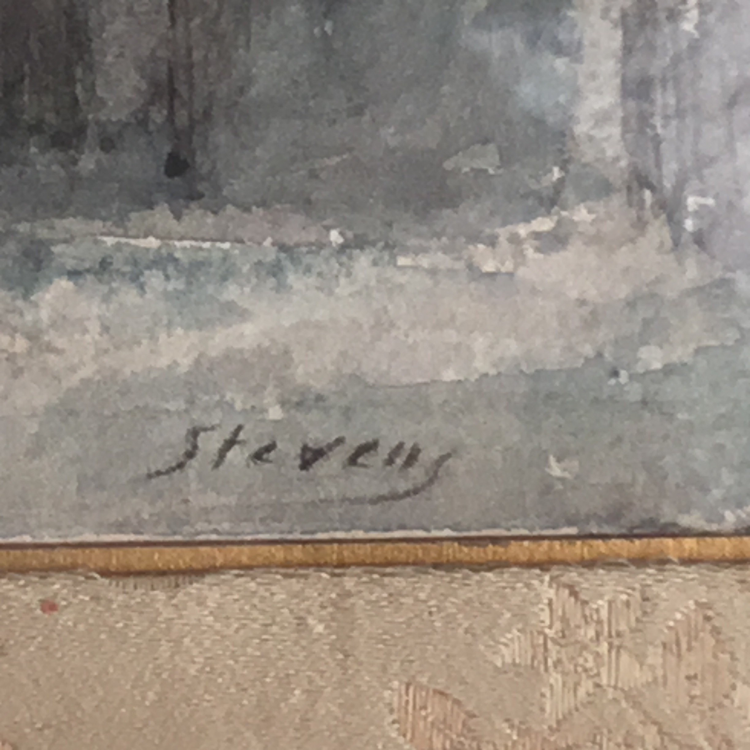Antique Watercolour Painting | Alfred Stevens Late 19th Century, Belgian City Church View — photo 6 of 8