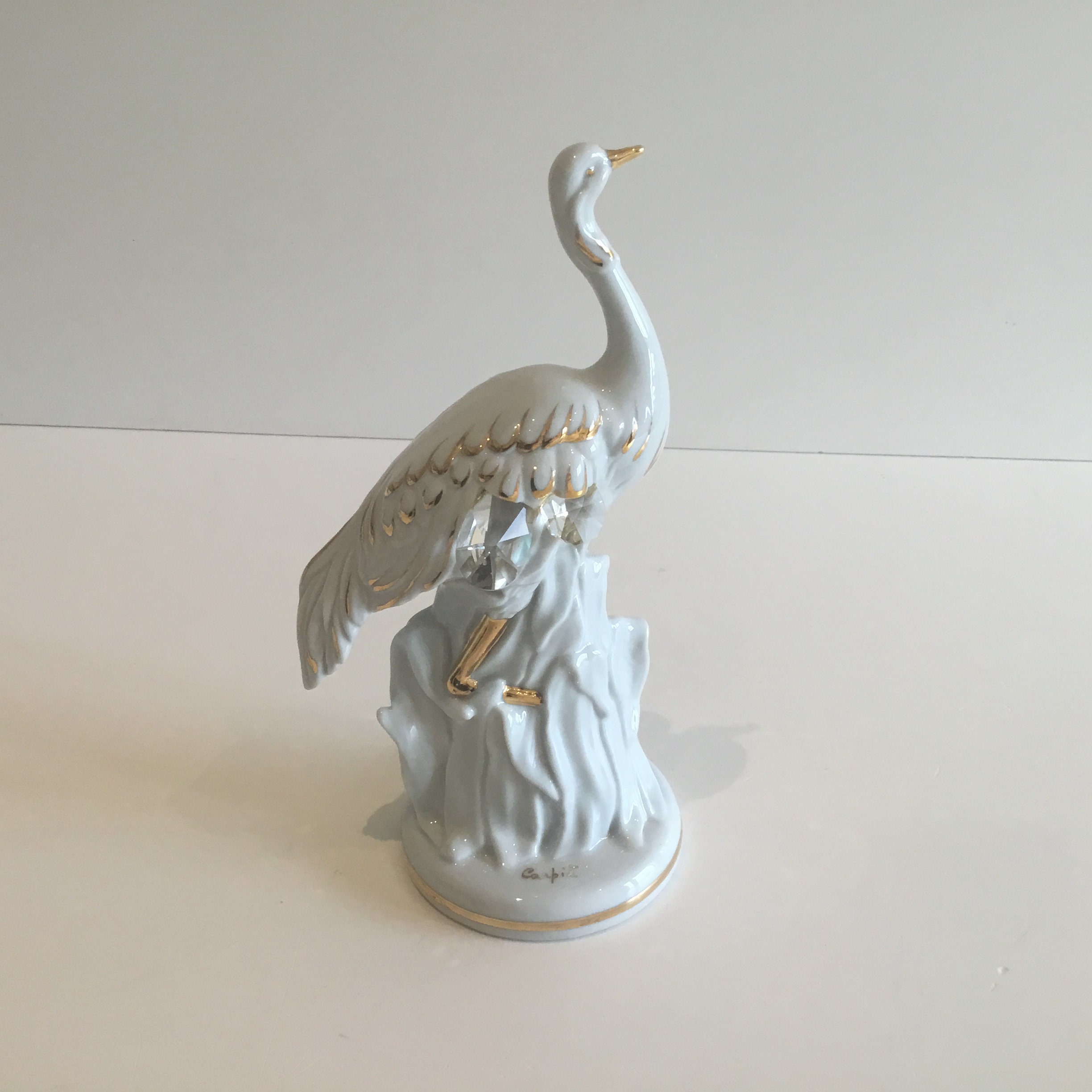 Vintage Italian Figurine | Carpié 1950s Ostrich, Porcelain with 24K Gold & Crystals — photo 2 of 10