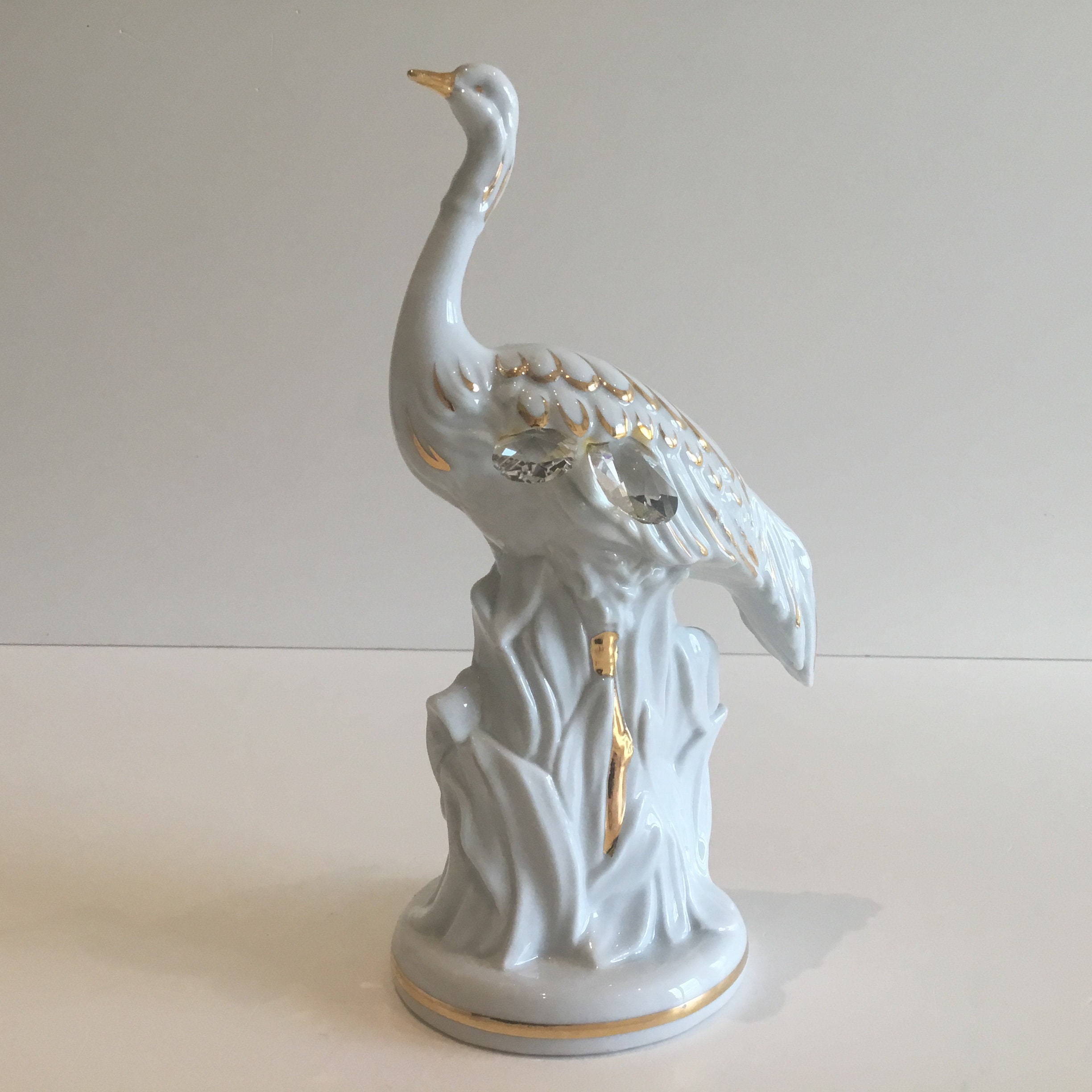 Vintage Italian Figurine | Carpié 1950s Ostrich, Porcelain with 24K Gold & Crystals — photo 3 of 10