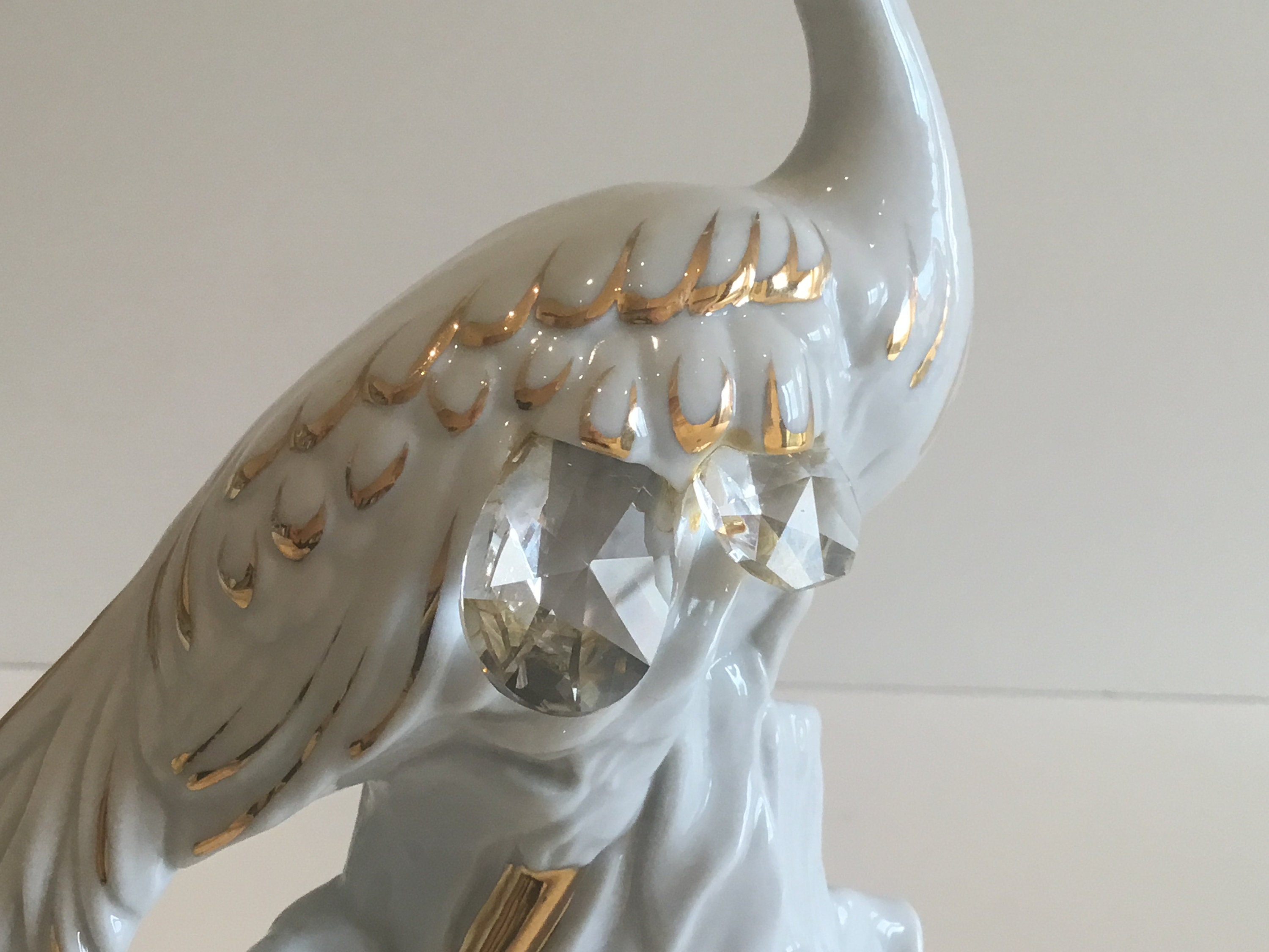 Vintage Italian Figurine | Carpié 1950s Ostrich, Porcelain with 24K Gold & Crystals — photo 7 of 10