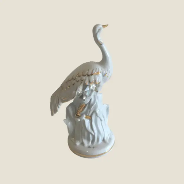 Vintage Italian Figurine | Carpié 1950s Ostrich, Porcelain with 24K Gold & Crystals