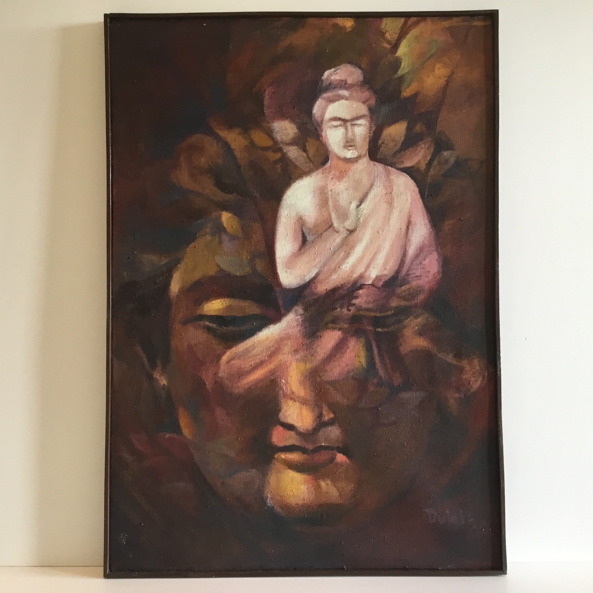 Large Buddha Painting | Dulal 1980 Indian Spiritual Artist, Signed Oil on Canvas Religious Art — photo 2 of 9