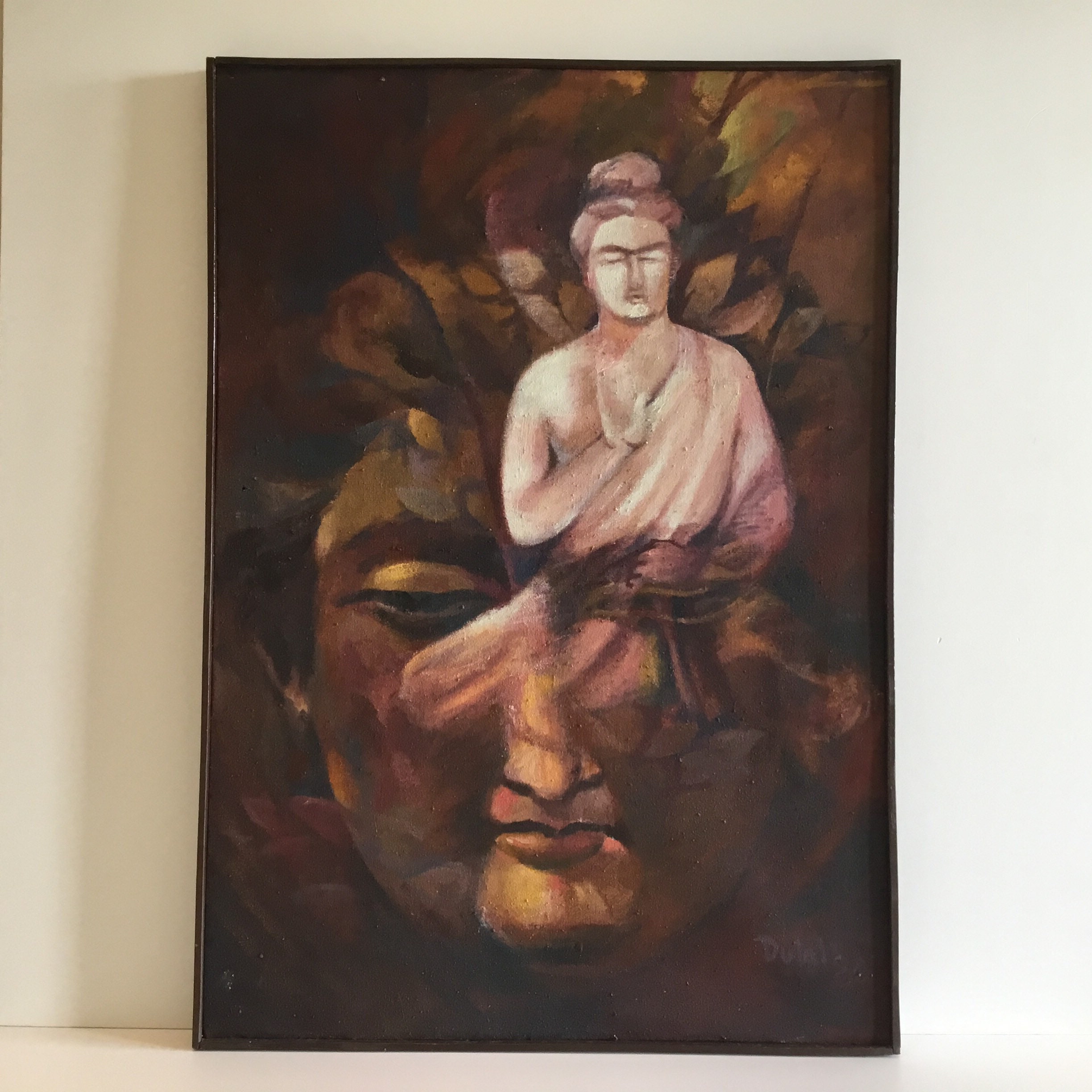 Large Buddha Painting | Dulal 1980 Indian Spiritual Artist, Signed Oil on Canvas Religious Art — photo 4 of 9