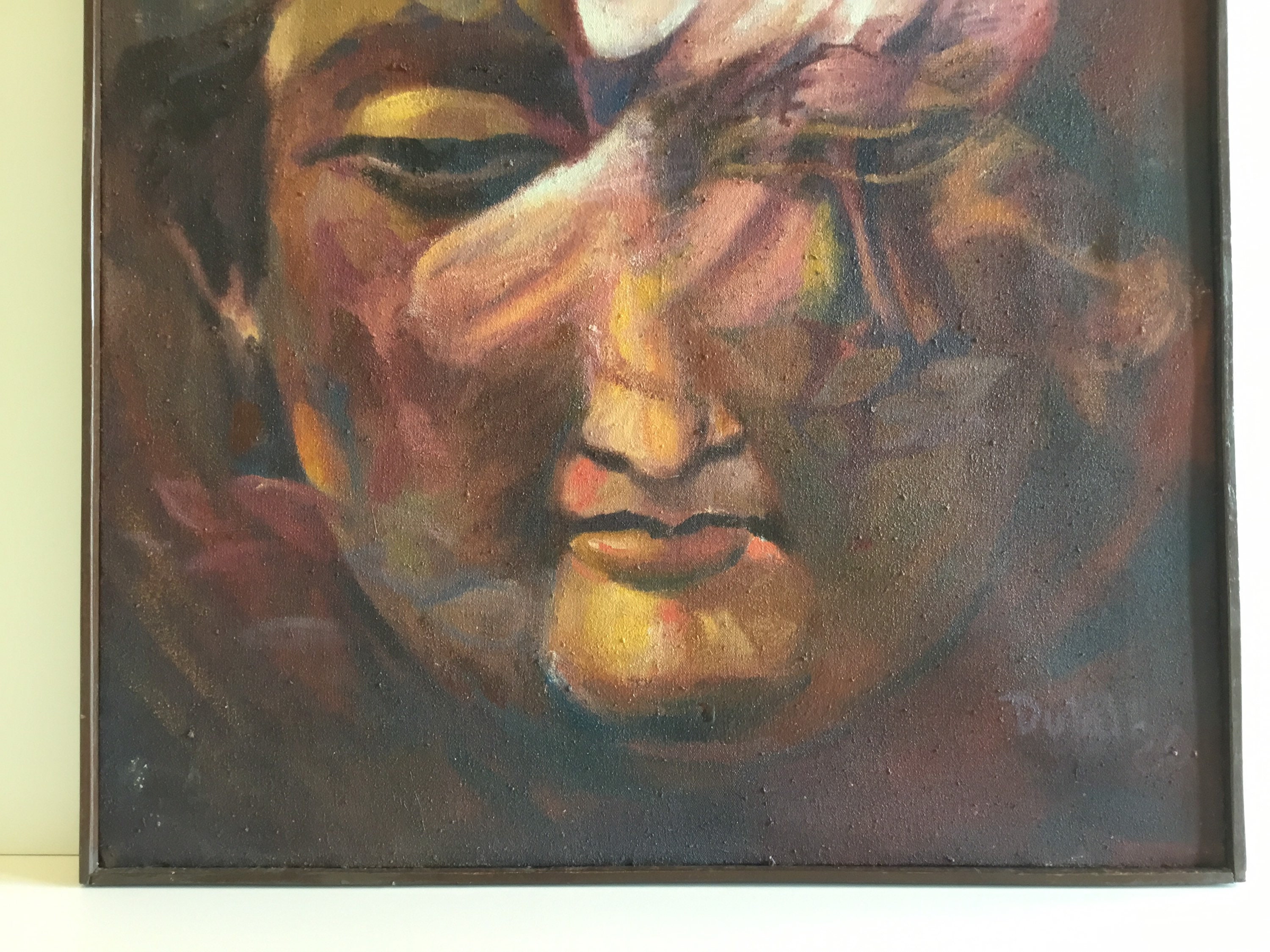 Large Buddha Painting | Dulal 1980 Indian Spiritual Artist, Signed Oil on Canvas Religious Art — photo 5 of 9