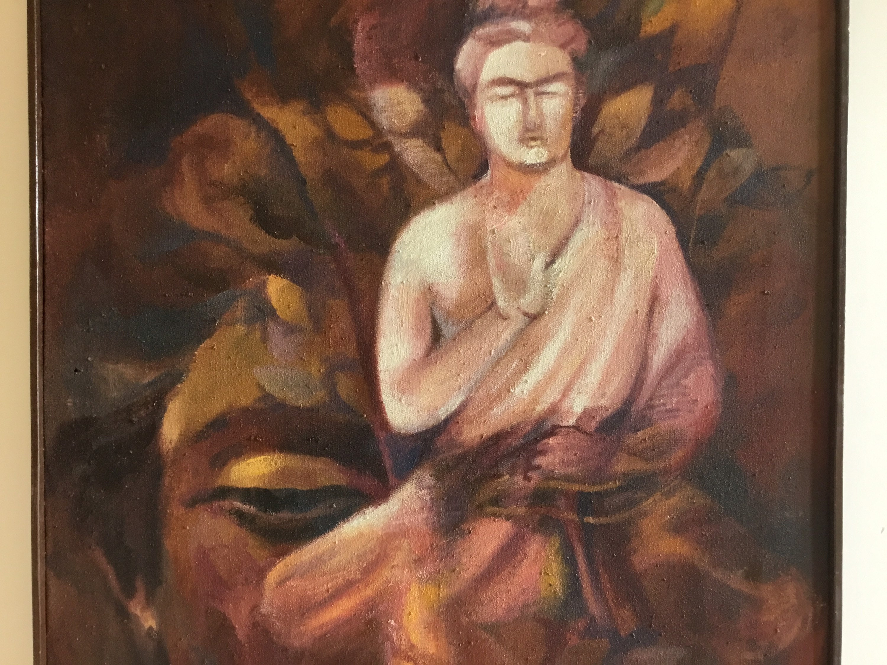 Large Buddha Painting | Dulal 1980 Indian Spiritual Artist, Signed Oil on Canvas Religious Art — photo 6 of 9