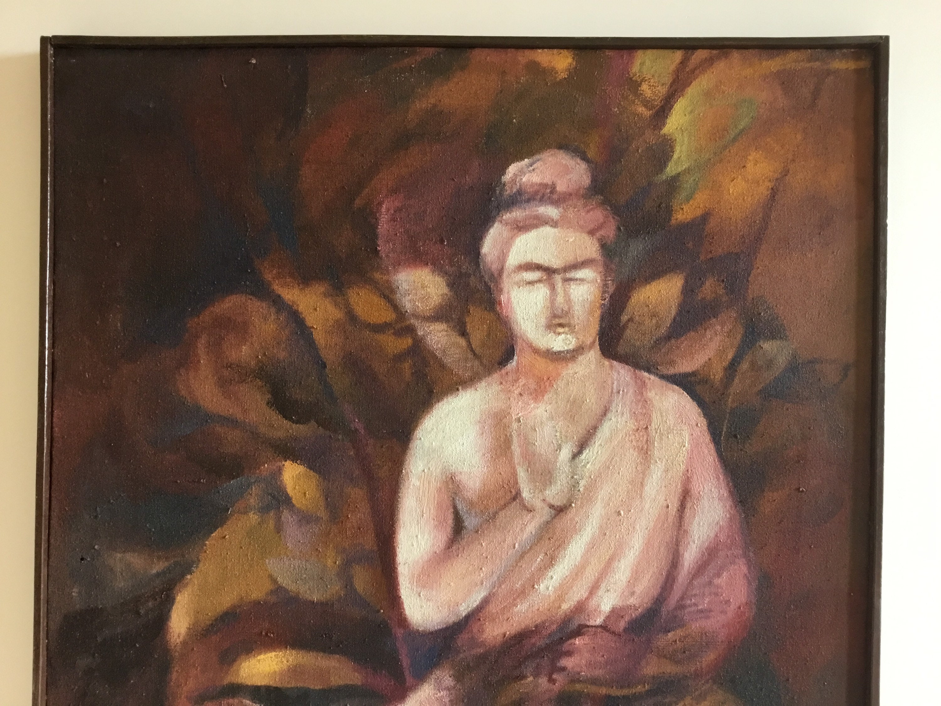 Large Buddha Painting | Dulal 1980 Indian Spiritual Artist, Signed Oil on Canvas Religious Art — photo 7 of 9